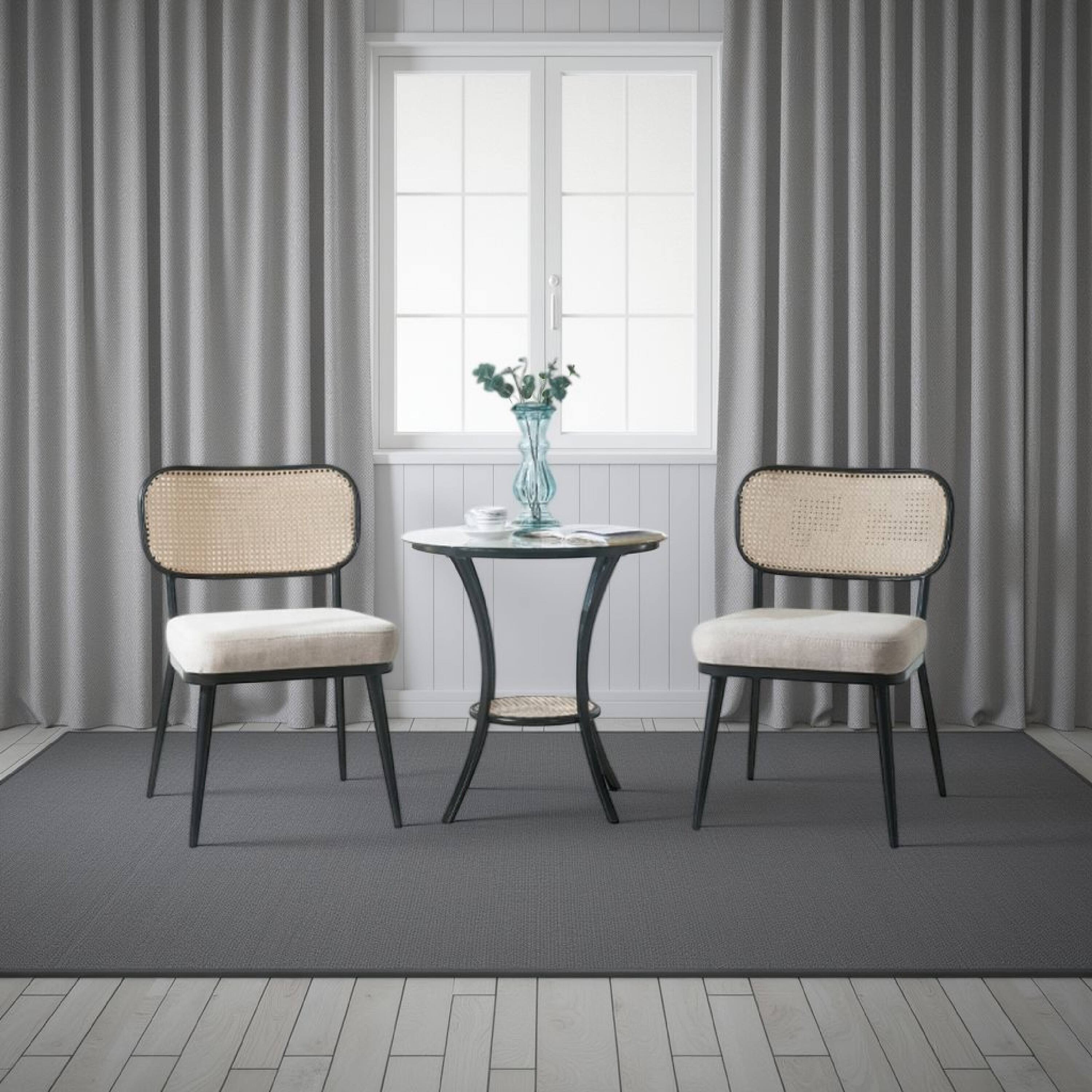 Alt View 5. Manhattan Lane - Col 3pc Accent Table and Chair Set, Black Legs, Glass Top, Padded Seat - Black, Beige.