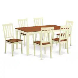 East West Furniture - 7 Pc Dinette Table set -Dining Table and 6 Dining Chairs - Buttermilk & Cherry