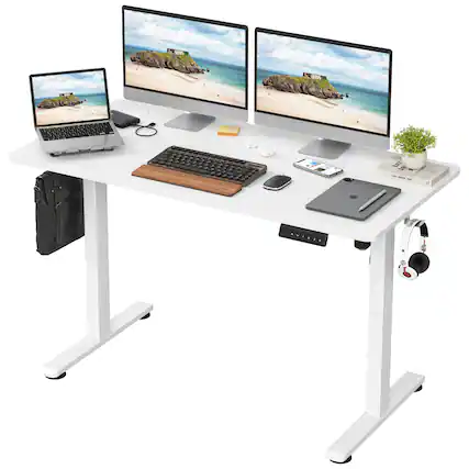 Front. GOODSILO - Electric Standing Desk with Adjustable Height and Splice Board for Ergonomic Home Office Workstation - White.