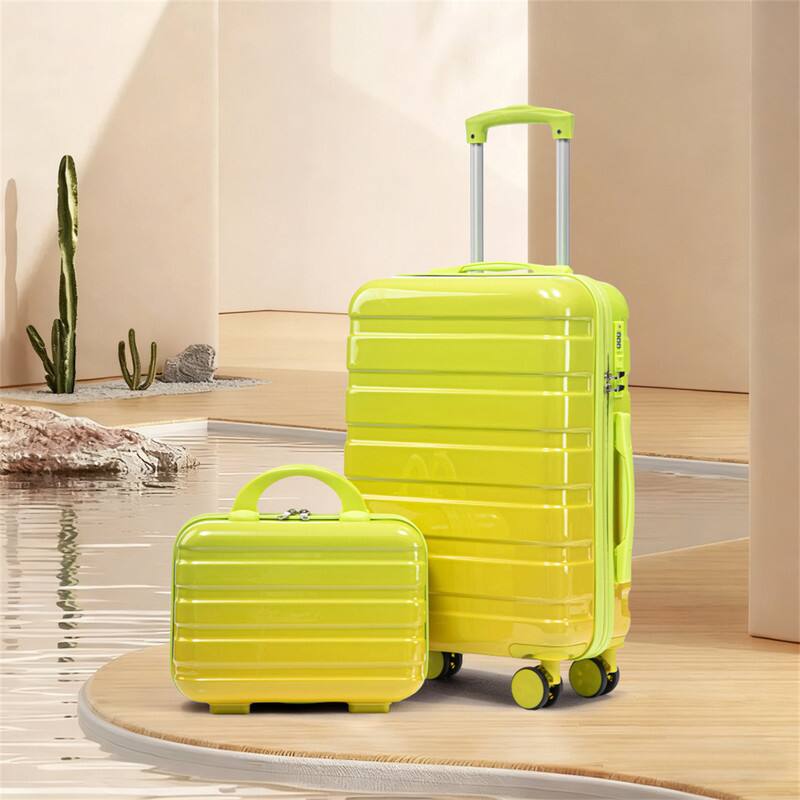 Alt View 7. HTUTWOO - 14"/20" Carry On Luggage Set - PC Hardside Spinner Wheels Suitcase with Gradient Color, TSA Combination Lock, Set of 2 - Green+Yellow.