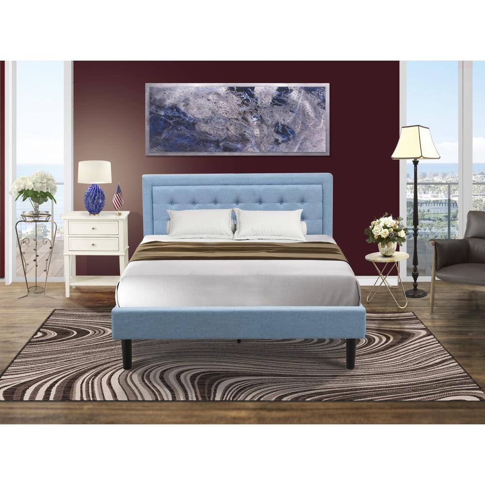 Alt View 4. East West Furniture - FN11Q-1VL0C 2-Pc Platform Queen Bed Set Furniture with 1 Wood Bed Frame and a Night Stand for Bedrooms - Denim Blue - Denim Blue.