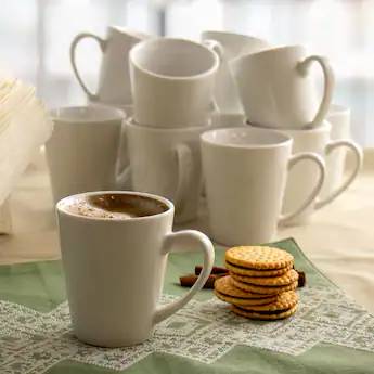 Elama Holt 12-Piece 10-oz. Mug Set White, Porcelain