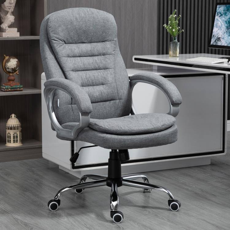 Alt View 1. PULUZ - High Back Home Office Chair Executive Computer Chair with Adjustable Height, Upholstered Thick Padding Headrest and Armr - Light Grey.