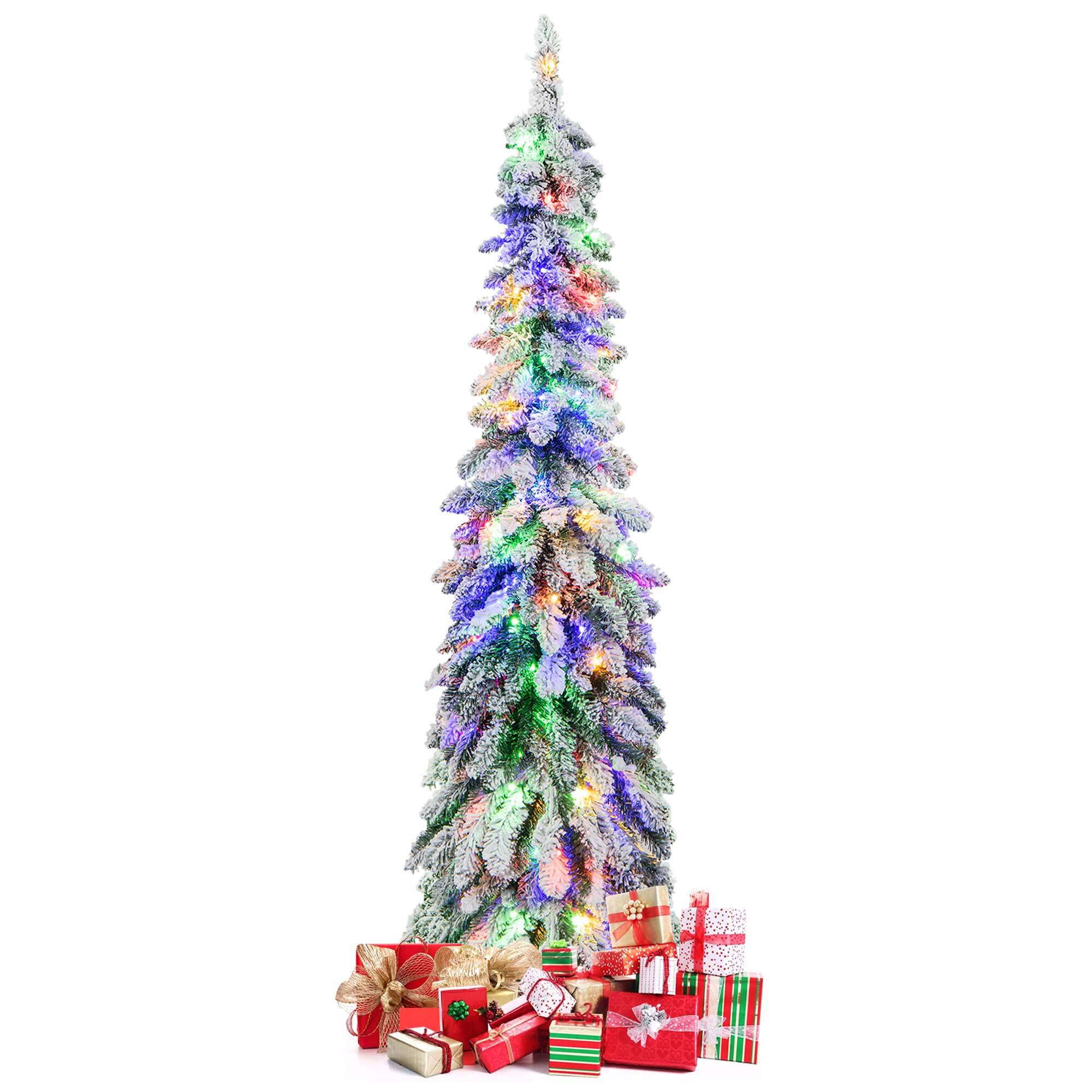 Alt View 19. Costway - 5 FT Pre-Lit Slim Christmas Tree Flocked Xmas Decoration 11 Modes 150 LED Lights - Green /White.