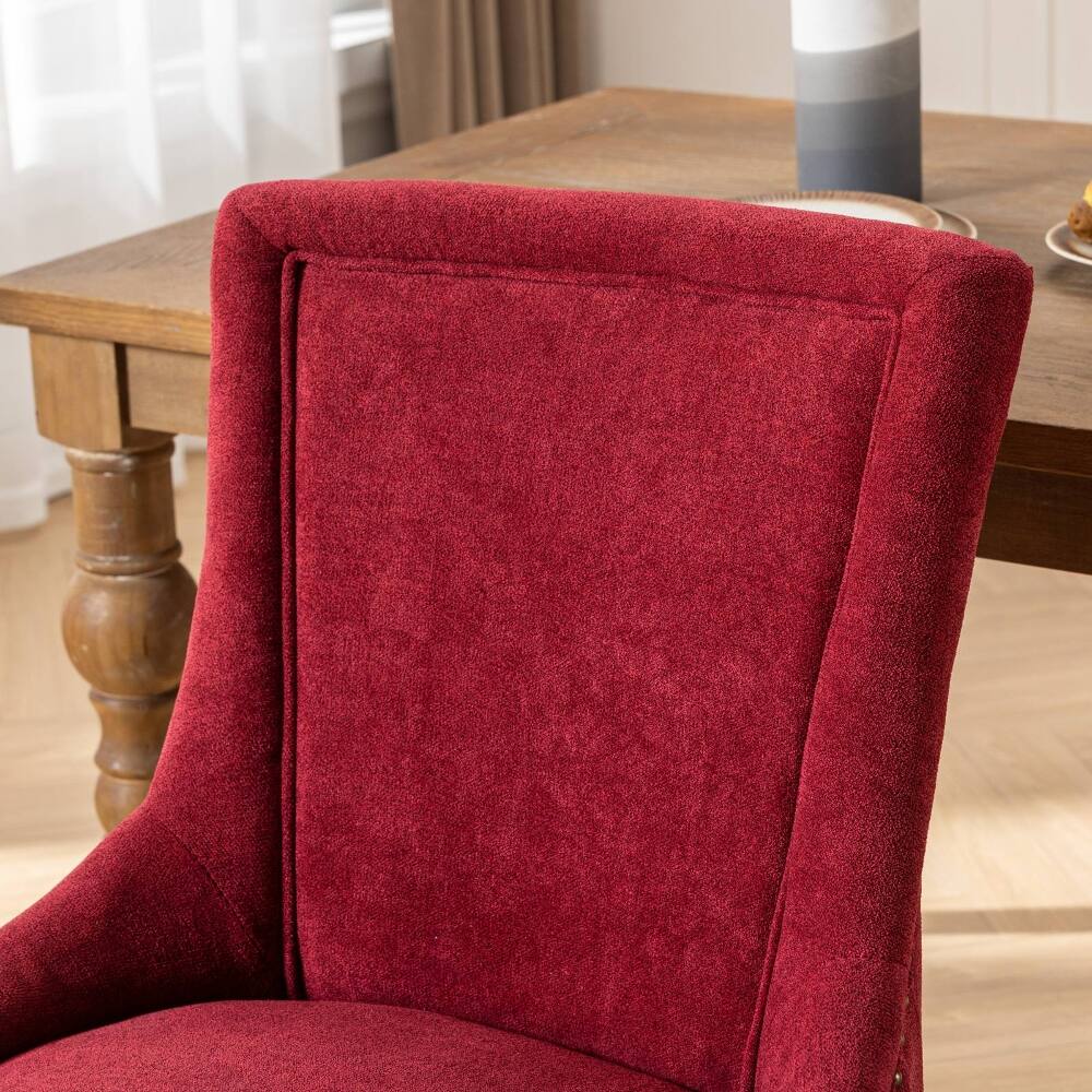Alt View 4. Loheer - Loheer Wine Red Dining Chairs Set of 2 Burgundy Fabric Solid Wood Legs Bronze Nailhead Trim Mid-Century Modern - Wine Red.