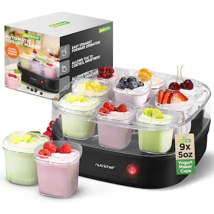 nutrichef AUTOMATIC YOGURT MAKER
ULTRA YOGURT MAKER
EASY STRAIGHT FORWARD OPERATION
ALLOWS YOU TO CONTROL SWEETNESS
9x 5oz Yogurt Maker Cups