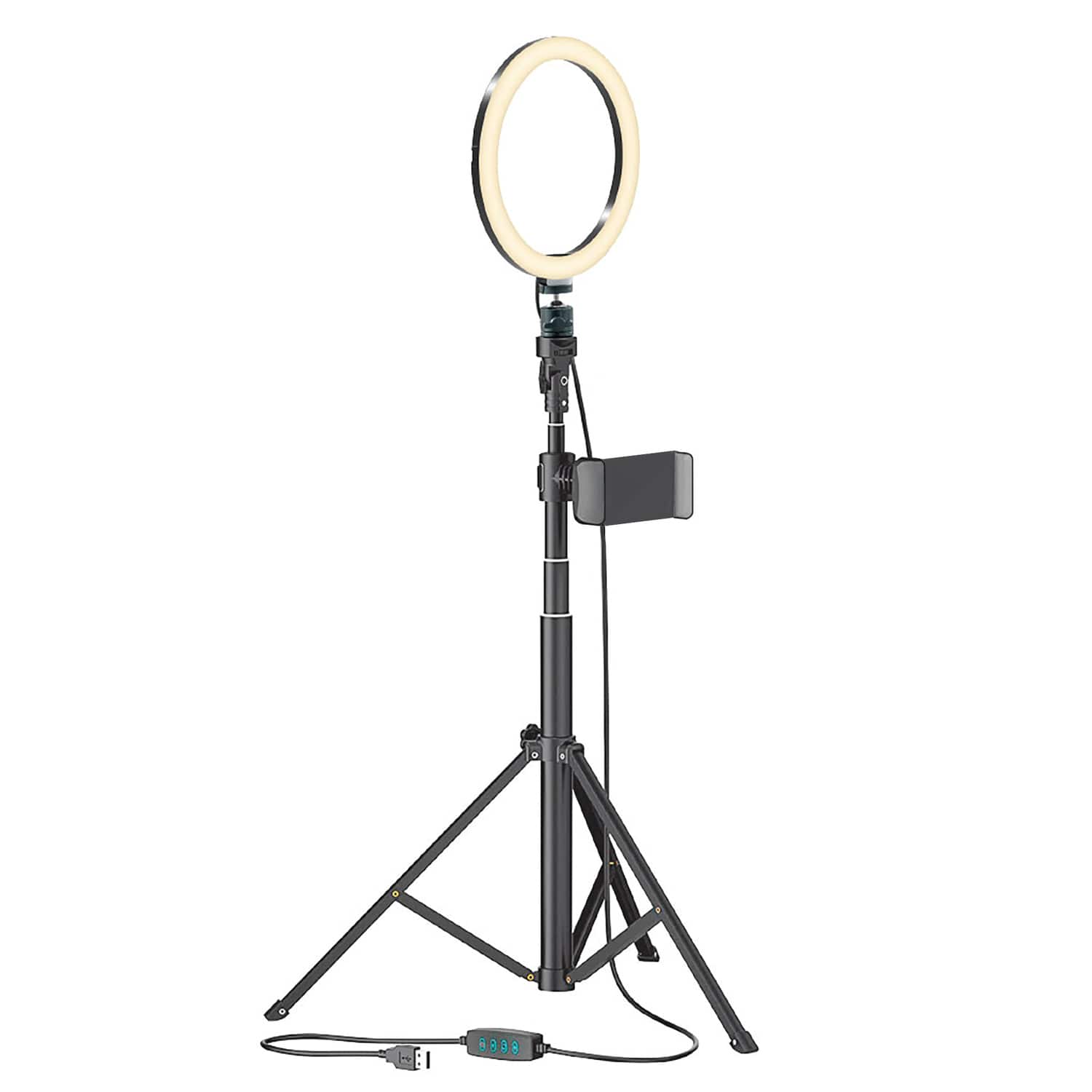 Bower - 8" Selfie Ring Light Studio, 51" Tripod Stand, Phone Holder - Black