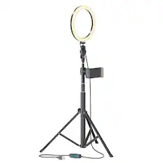 Front. Bower - 8" Selfie Ring Light Studio, 51" Tripod Stand, Phone Holder - Black.