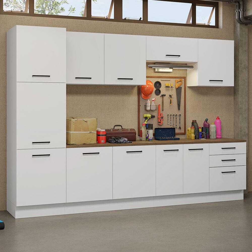 Angle. Madesa - Madesa Garage Storage Cabinet Set 125"L Multiple Compartments Pantry Base Cabinet Cupboard - White - White.