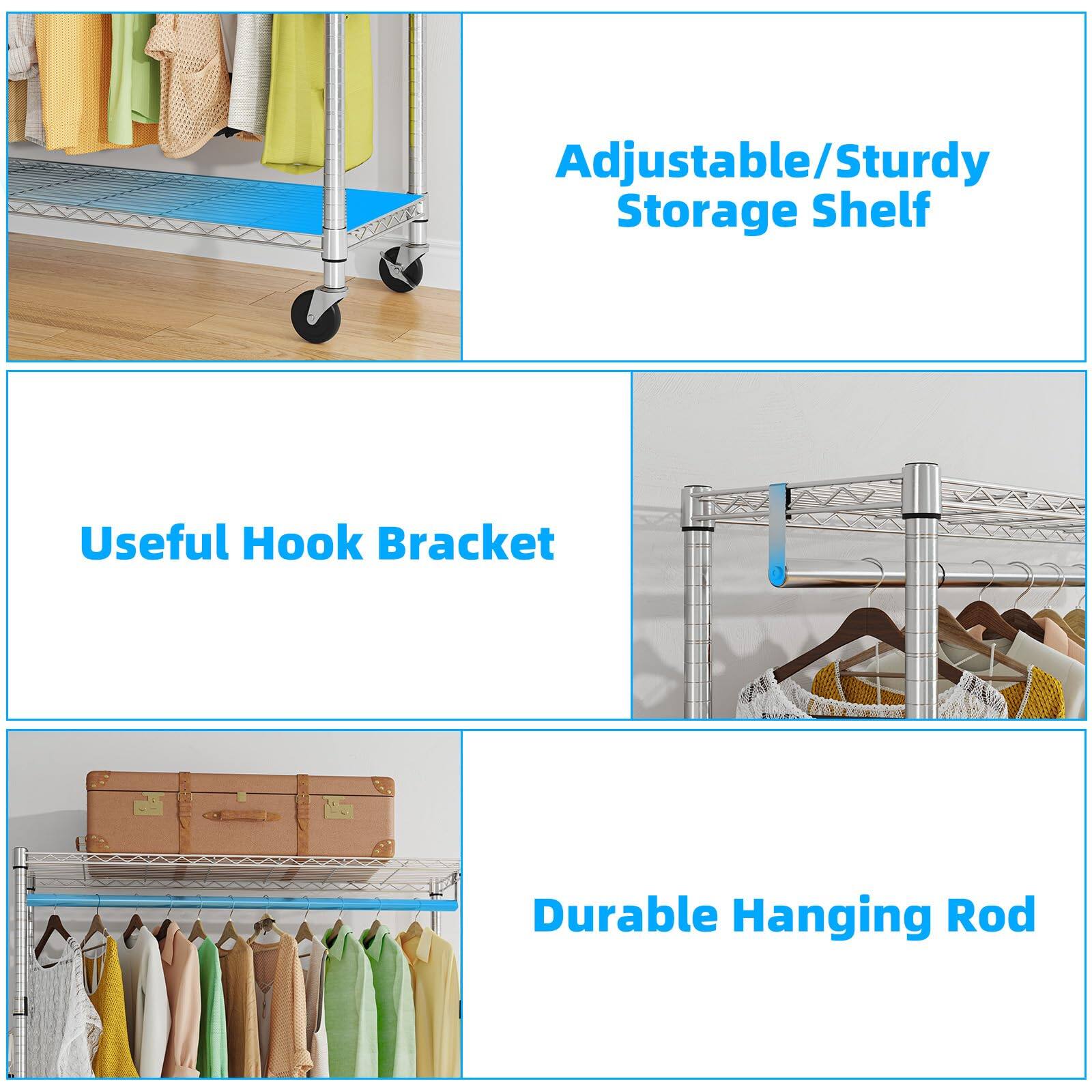 Adjustable/Sturdy Storage Shelf

Useful Hook Bracket

Durable Hanging Rod