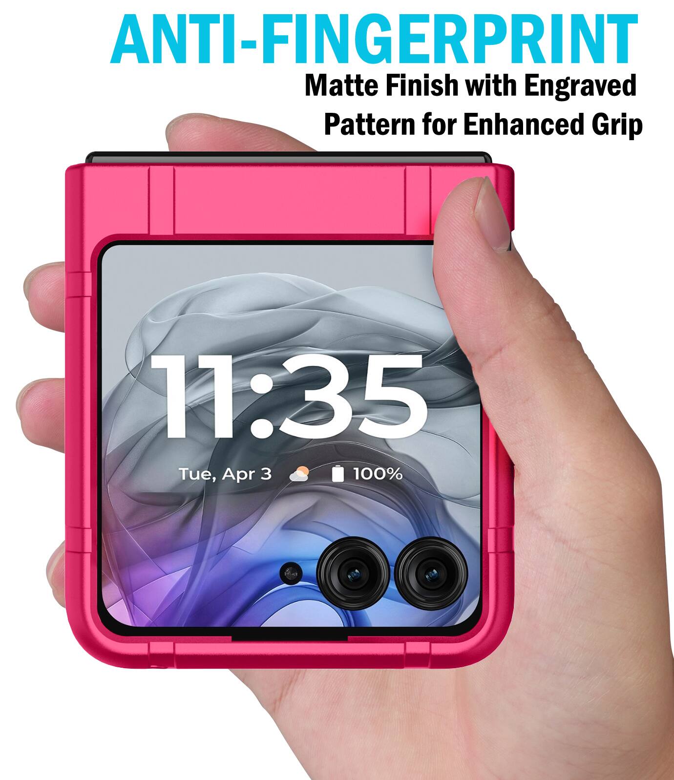 ANTI-FINGERPRINT  
Matte Finish with Engraved Pattern for Enhanced Grip  

11:35  
Tue, Apr 3  
100%