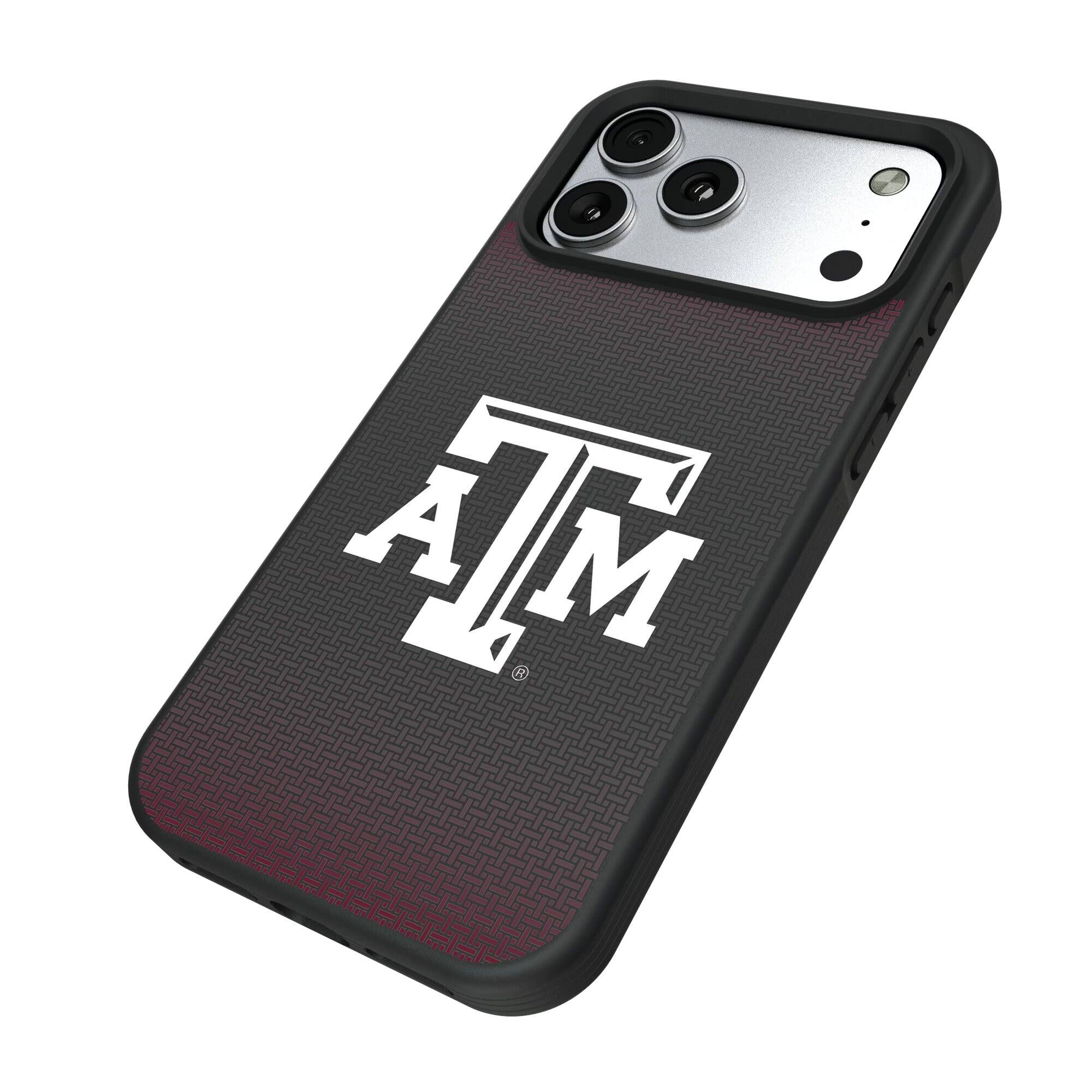 Alt View 1. Keyscaper - Texas A&M Aggies Linen Logo iPhone Bump Case - 14 Pro Max - Black.