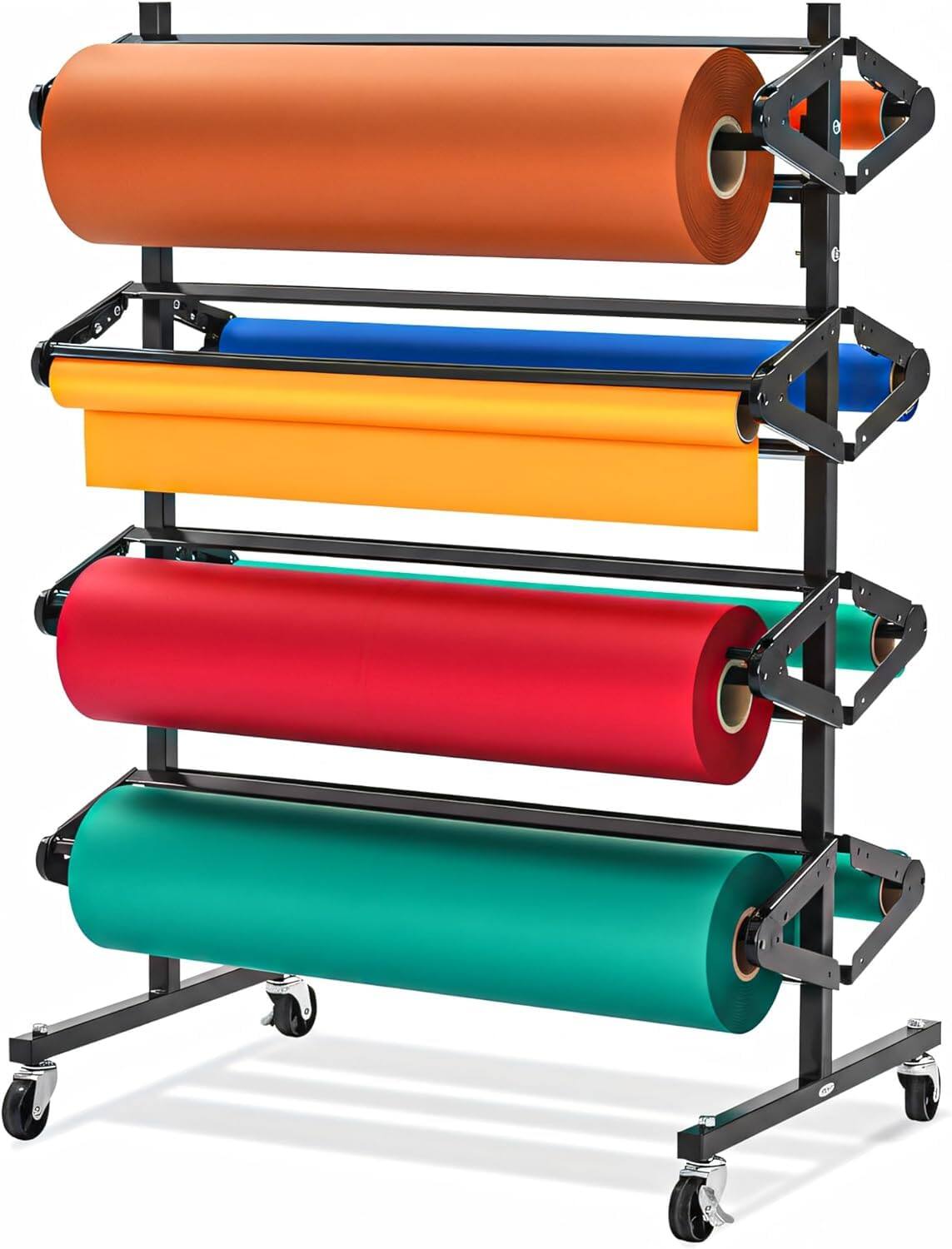 Front. AdirHome - Steel Horizontal Paper Roll Dispenser, Craft and Butcher Paper Storage Cutter Rack, 8 Paper Roll Capacity - Black.