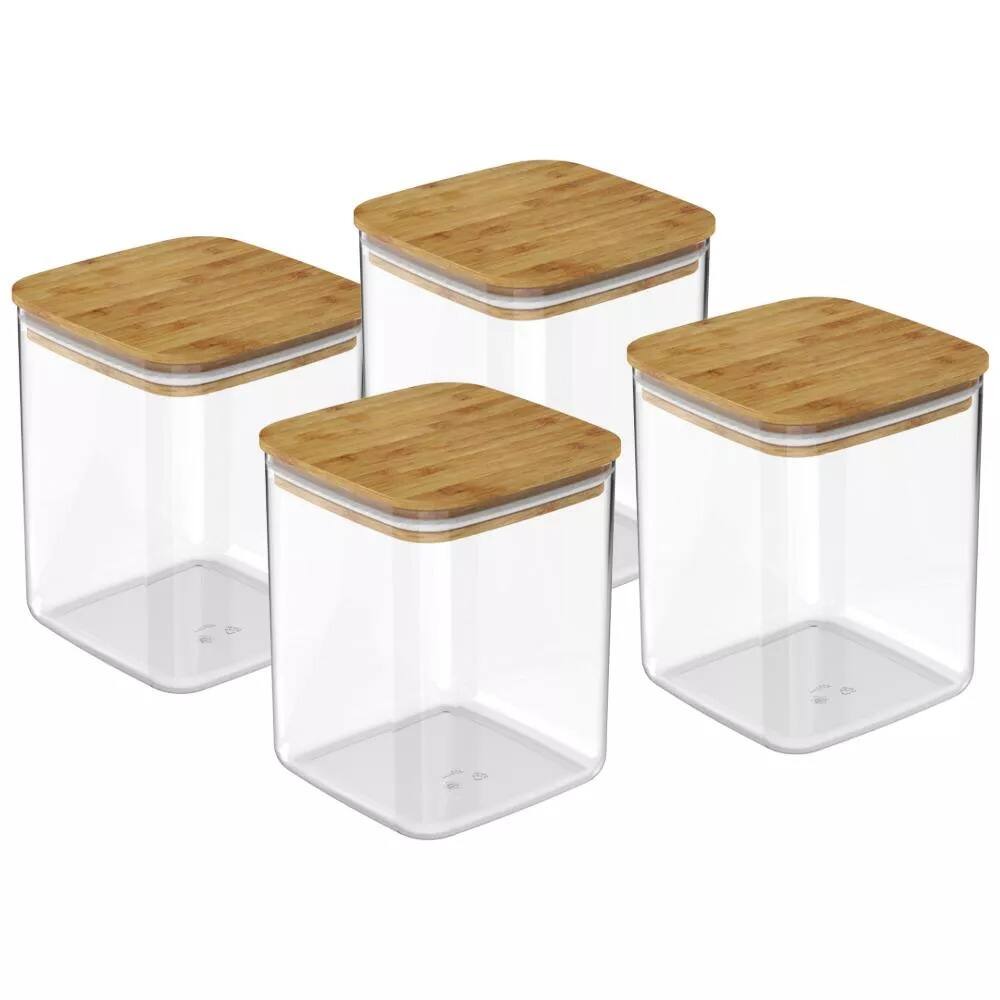 Alt View 8. OU - OU Airtight Food Storage Container Set 8pc (set of 4) Plastic Container with Leak Proof Bamboo Lid - Clear.
