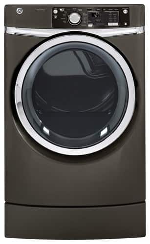 Front. GE - RightHeight 8.1 Cu. Ft. 12-Cycle Gas Dryer with Steam - Metallic Carbon.