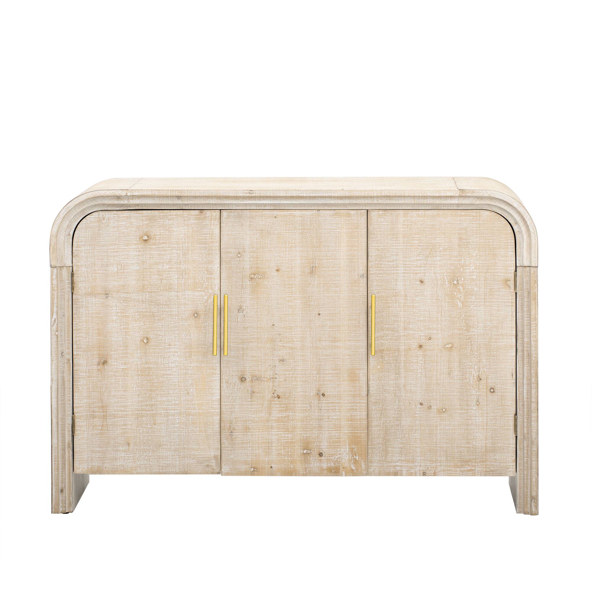 Alt View 5. Bestier - Bestier Buffet Sideboard Cabinet with Storage, Natural Modern Minimalist Curved Sideboard for Living, Dining Room - Natural.