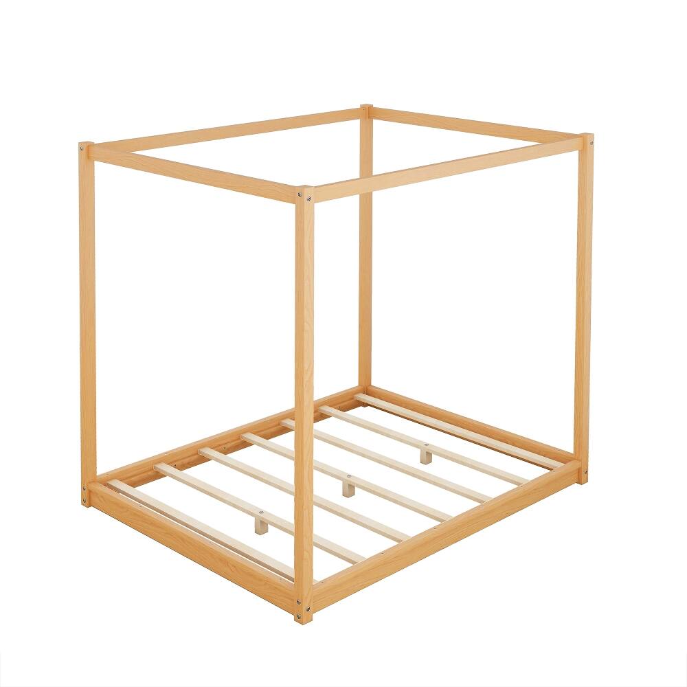 Alt View 10. Loheer - Loheer Queen Canopy Bed Natural Wood Platform Bed Frame - Natural.