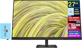 HP - P27h G5 27'' FHD IPS Monitor, Anti-Glare, Flicker Free, VESA Mount, VGA, HDMI & DKZ Hub, Color (64W41AA#ABA) - Black