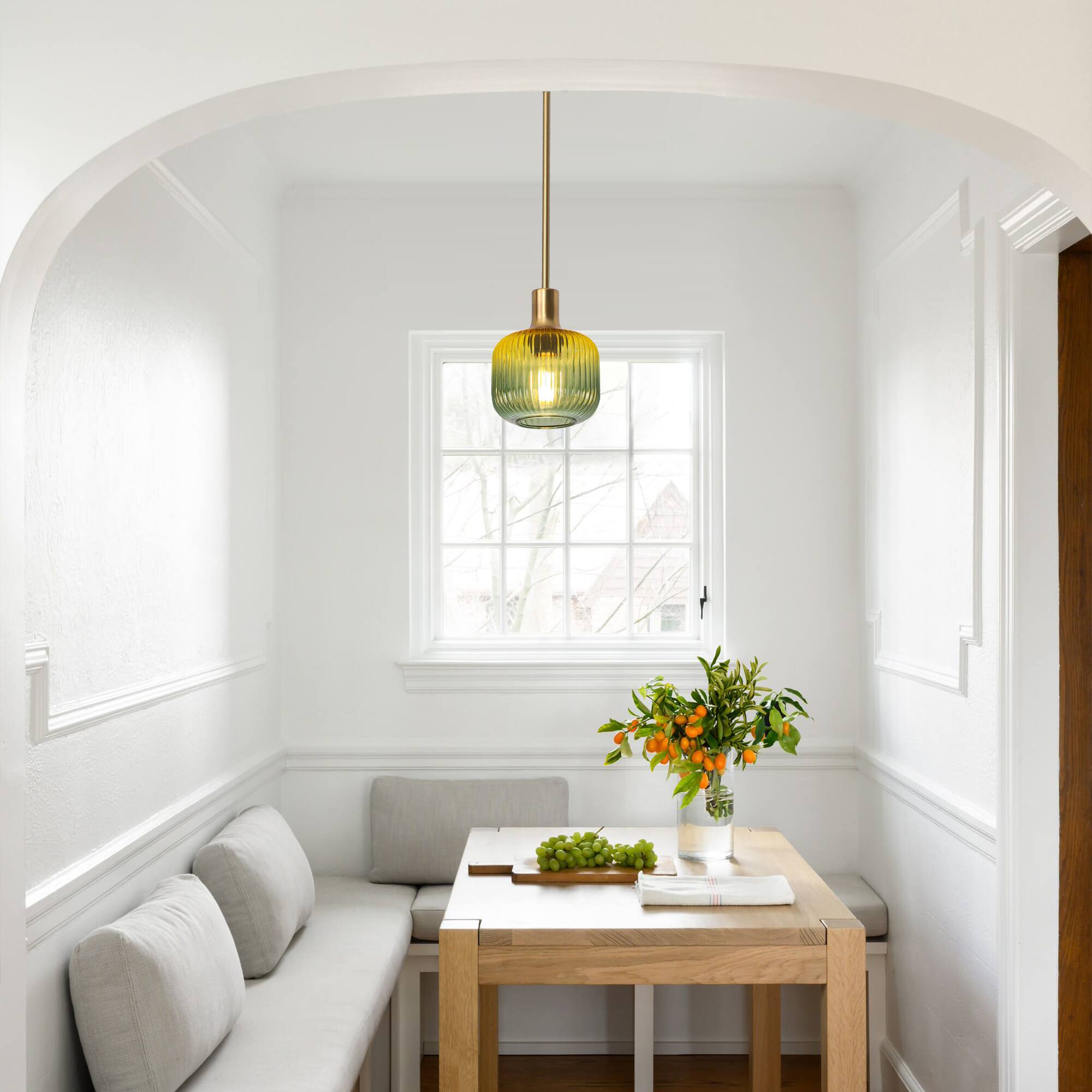 Left. Parrot Uncle - 6" Wide Vintage Gold Semi Flush Mount Ceiling Light with Green Glass - Gold.