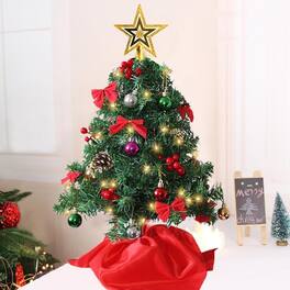 RTMB - 24" Mini Artificial Christmas Tree Set, Pre-Lit with Ornaments, Tabletop Decor - Green