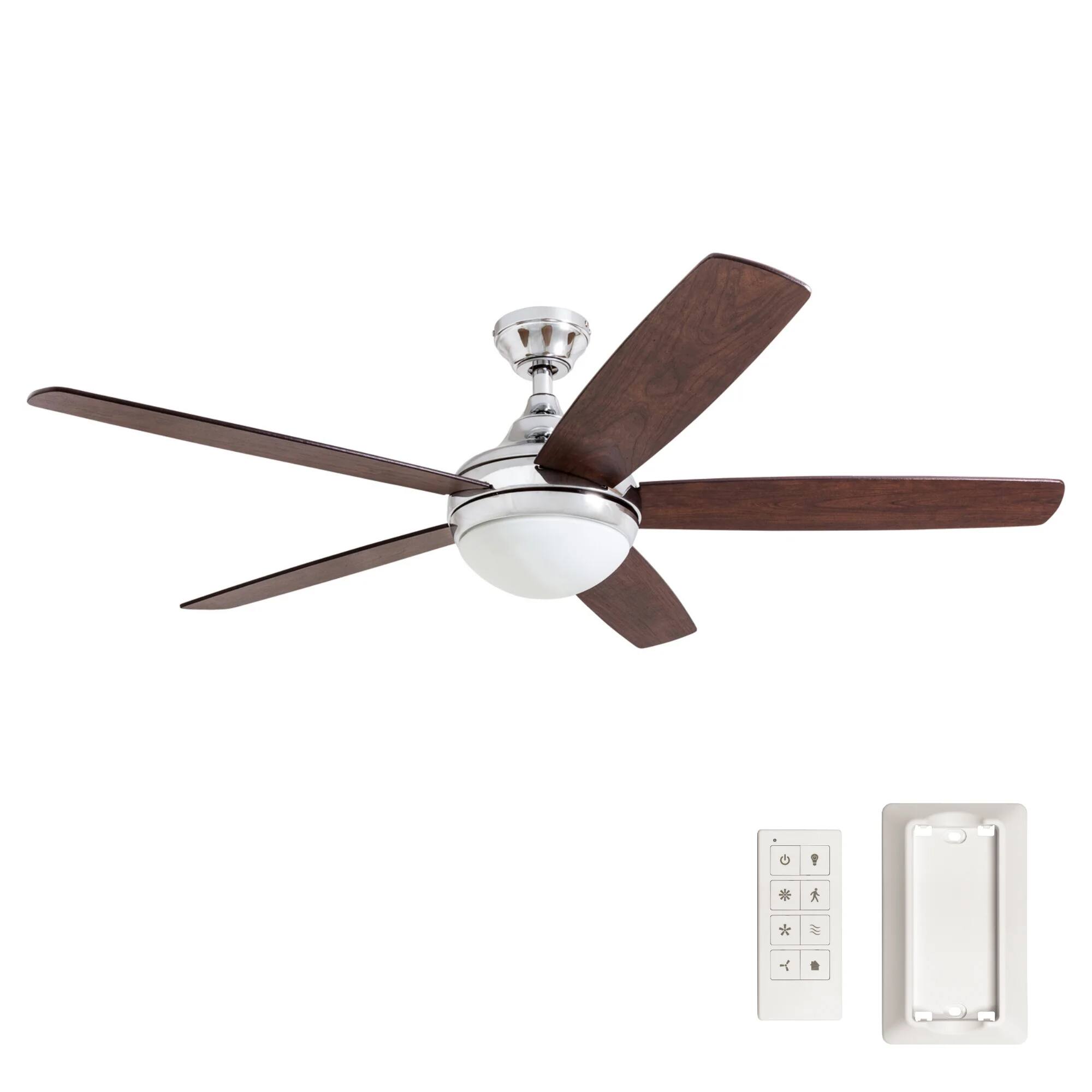 Front. Prominence Home - Prominence Home Ashby 52" Ceiling Fan w/Light, Remote, & 5 Blades, Oak/Chrome - Chrome.