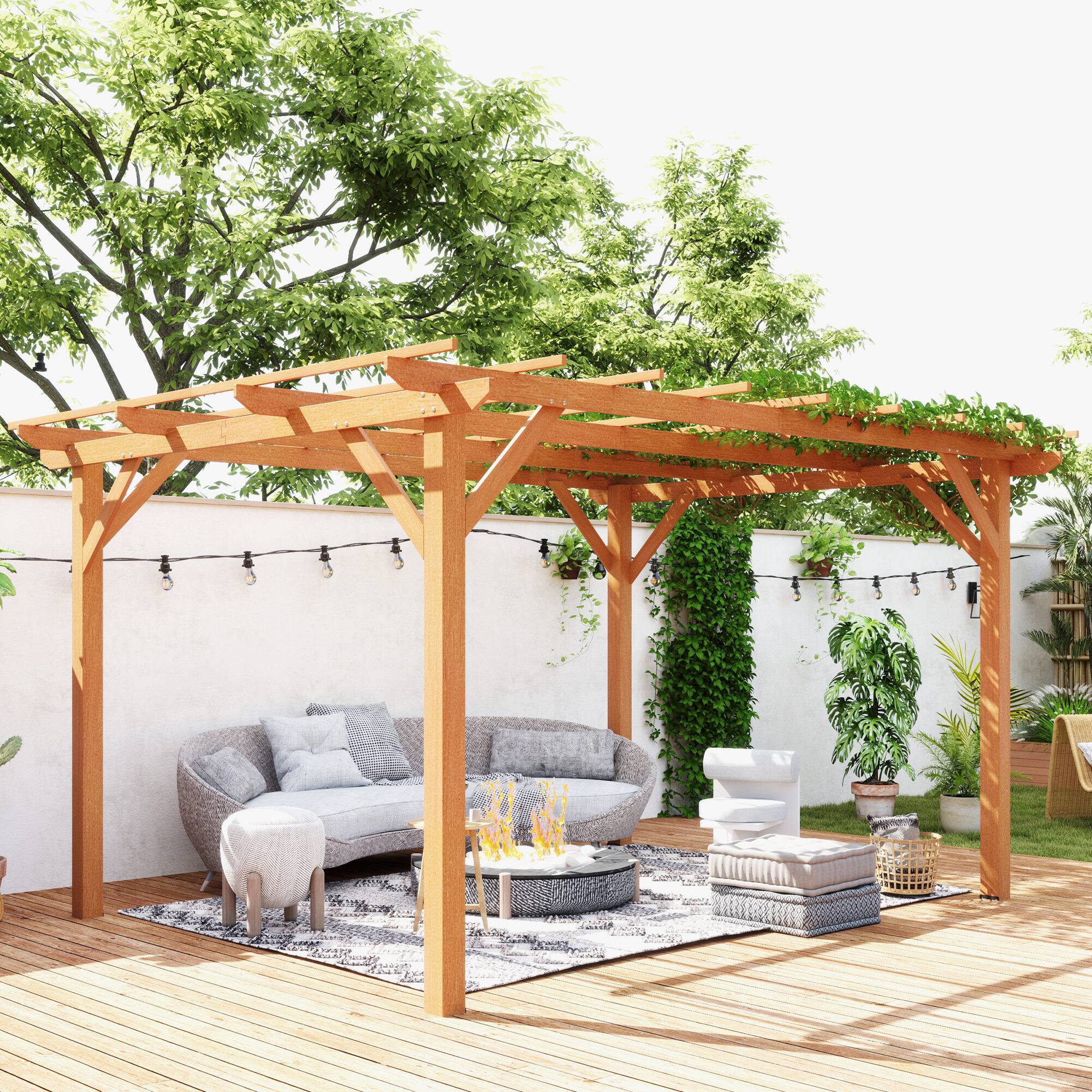 Alt View 8. Outsunny - x 13' Wood Pergola, Outdoor Gazebo Grape Trellis with Stable Structure for Climbing Plant Support - Dark Brown.