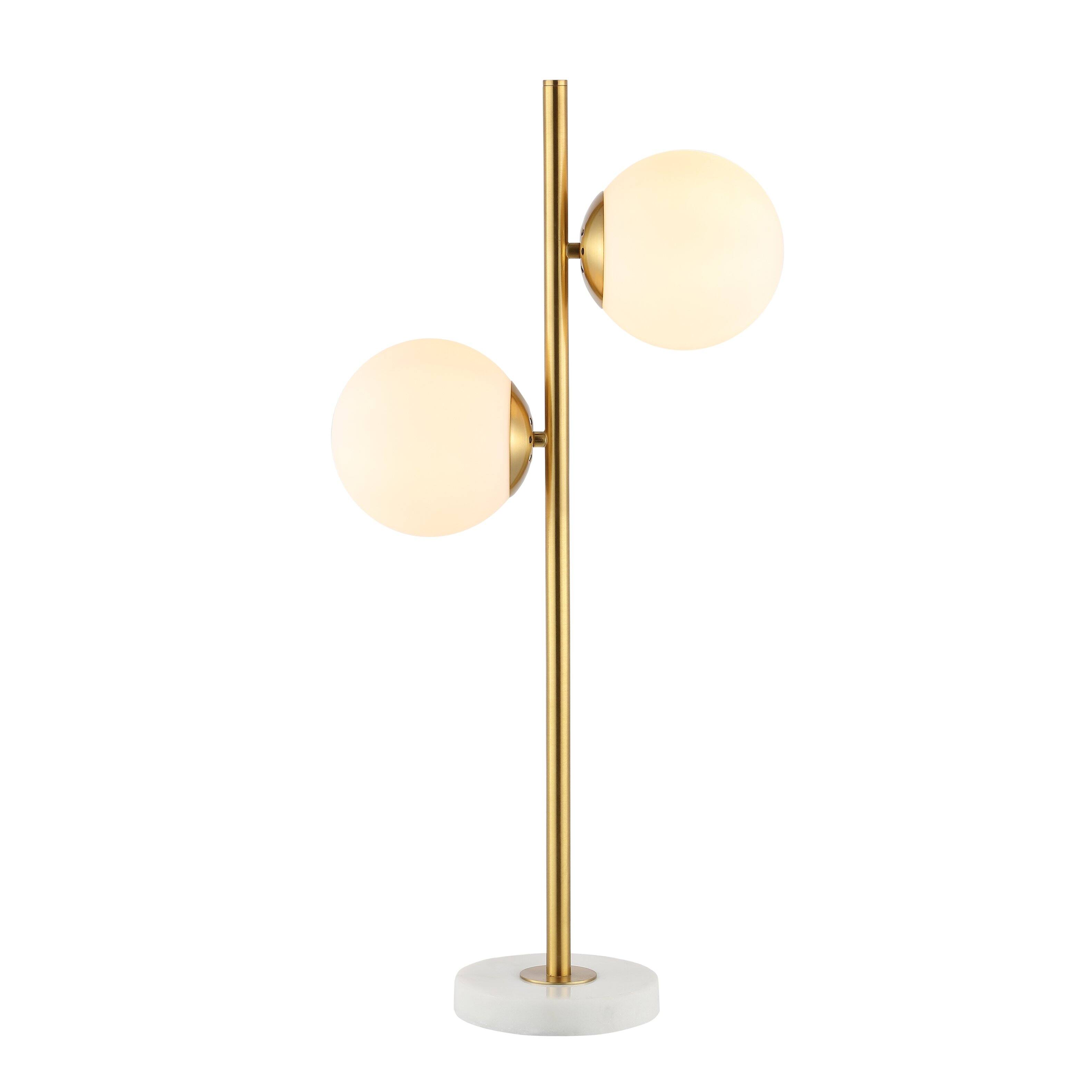 Front. Jonathan Y - Amelie 28" 2-Light Coastal Vintage Iron LED Table Lamp, Brass Gold/White - Brass Gold.