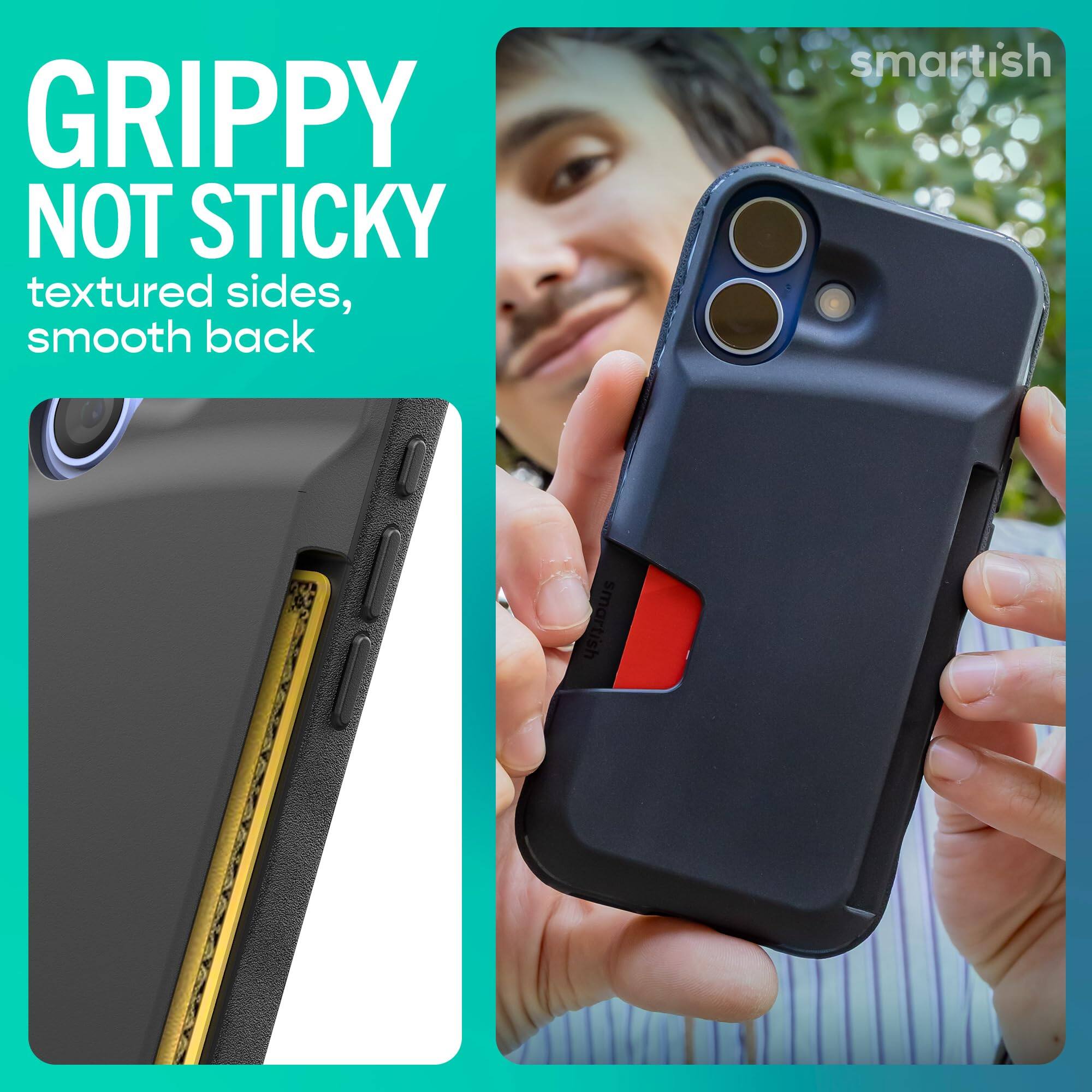 GRIPPY NOT STICKY textured sides, smooth back

smartish