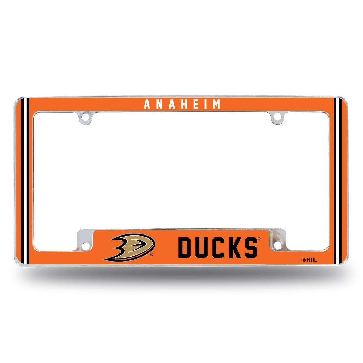 Anaheim Ducks Chrome Metal License Plate Frame with Full Frame Team Color Graphics