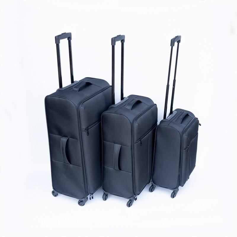 Angle. HTUTWOO - Softside Luggage Set - Oxford Fabric Suitcase, 360° Silent Double Spinner Wheels, Ergonomic Handle, Water-Resistant - Black.