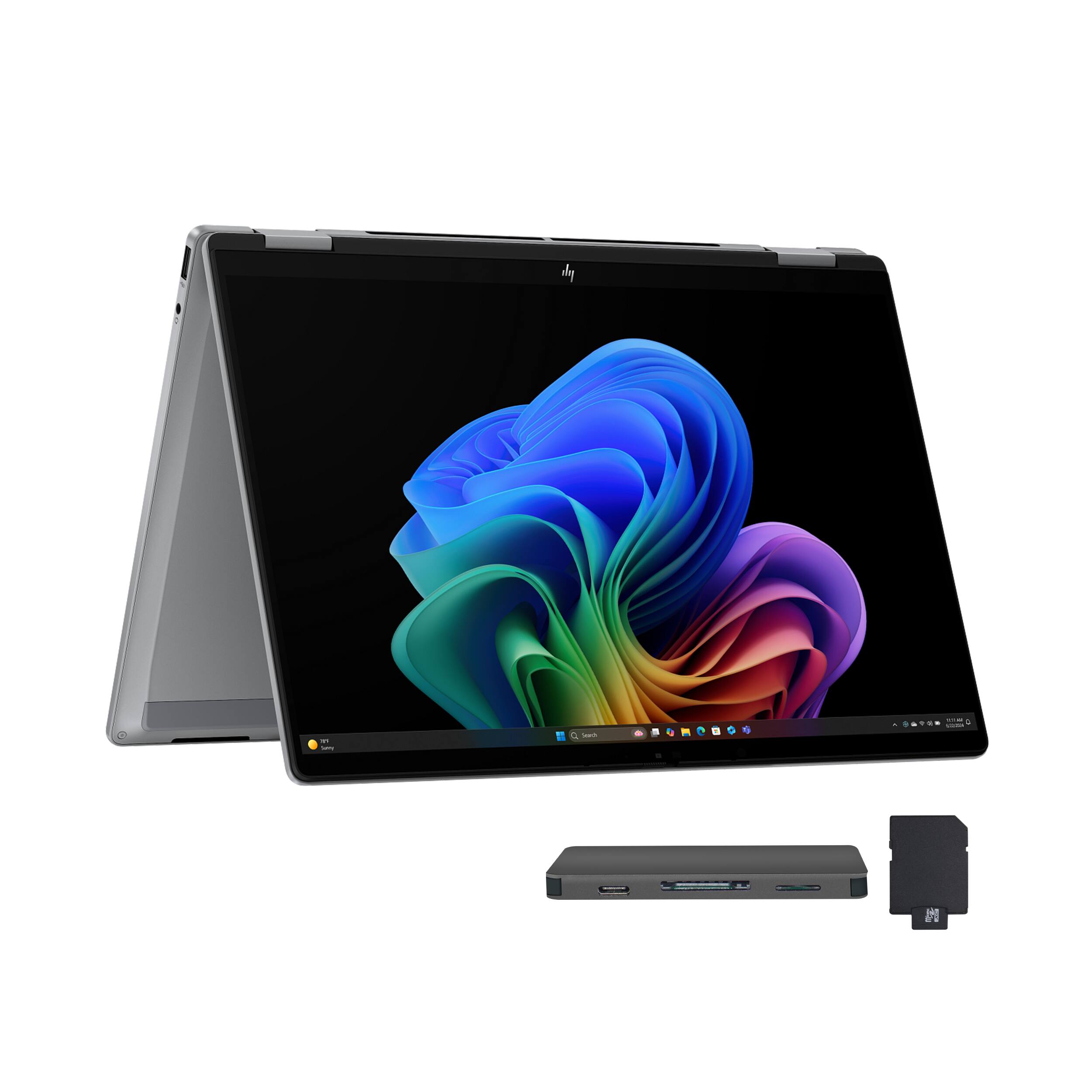 Alt View 1. HP - HP OmniBook X Flip 14" 2K Touch 2-in-1 Laptop,AMD Ryzen AI 7 350,24GB LPDDR5X,1TB SSD+512GB Docking Set,Win 11,Silver - Silver.