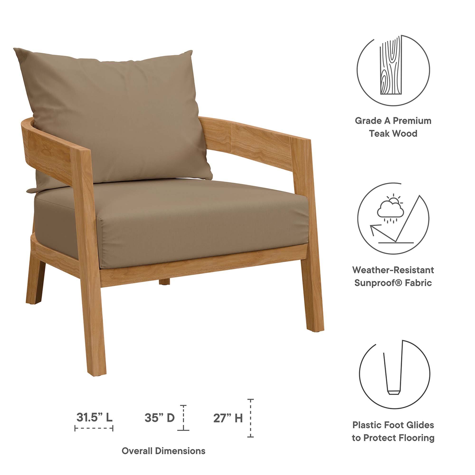 Grade A Premium Teak Wood  
Weather-Resistant Sunproof® Fabric  
31.5" L x 35" D x 27" H  
Overall Dimensions  
Plastic Foot Glides to Protect Flooring