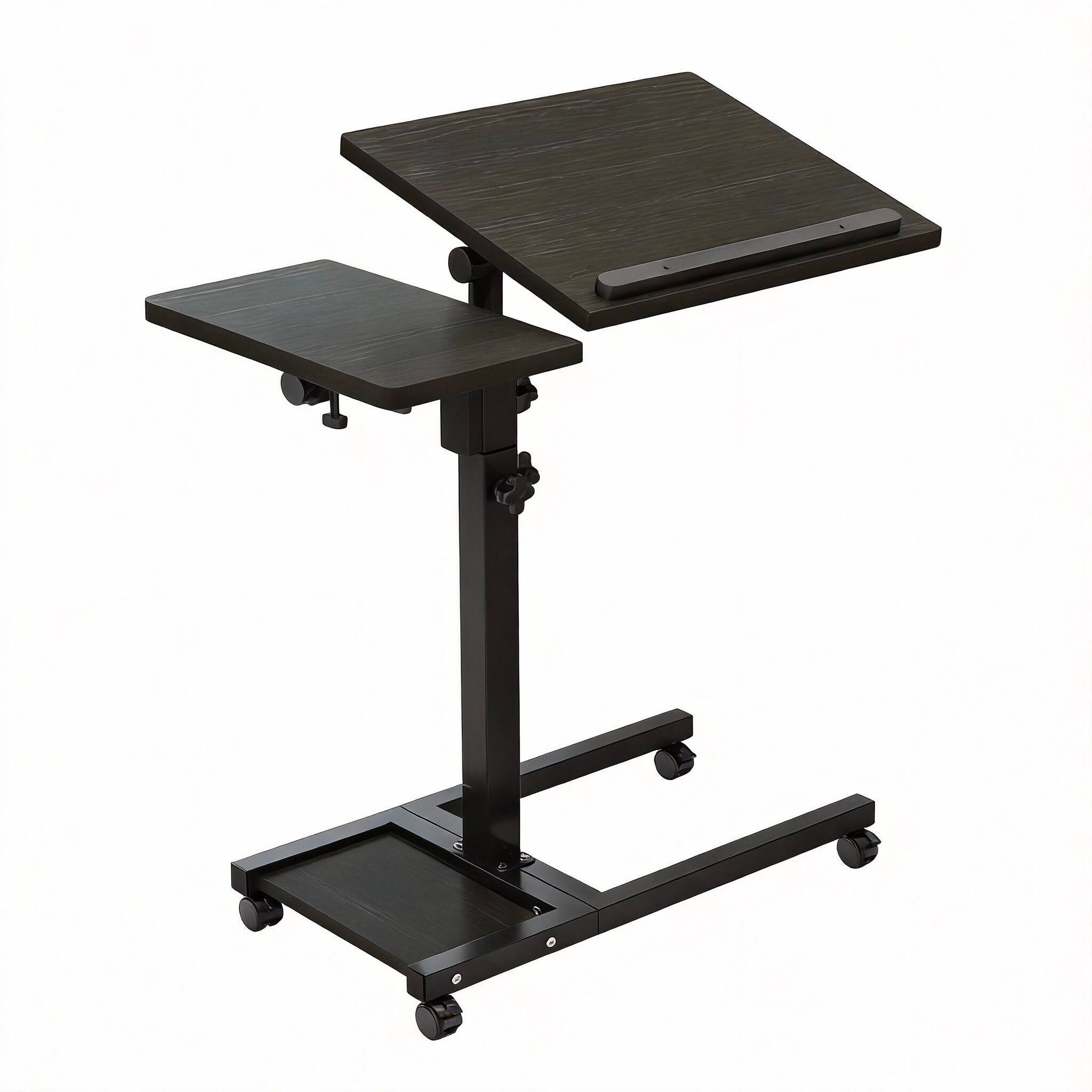Frangdom - 23-33in Mobile Rolling Laptop Stand Adjustable Swivel Table with Mouse Pad - Black Table size: 15x12in, 8x12in mouse pad