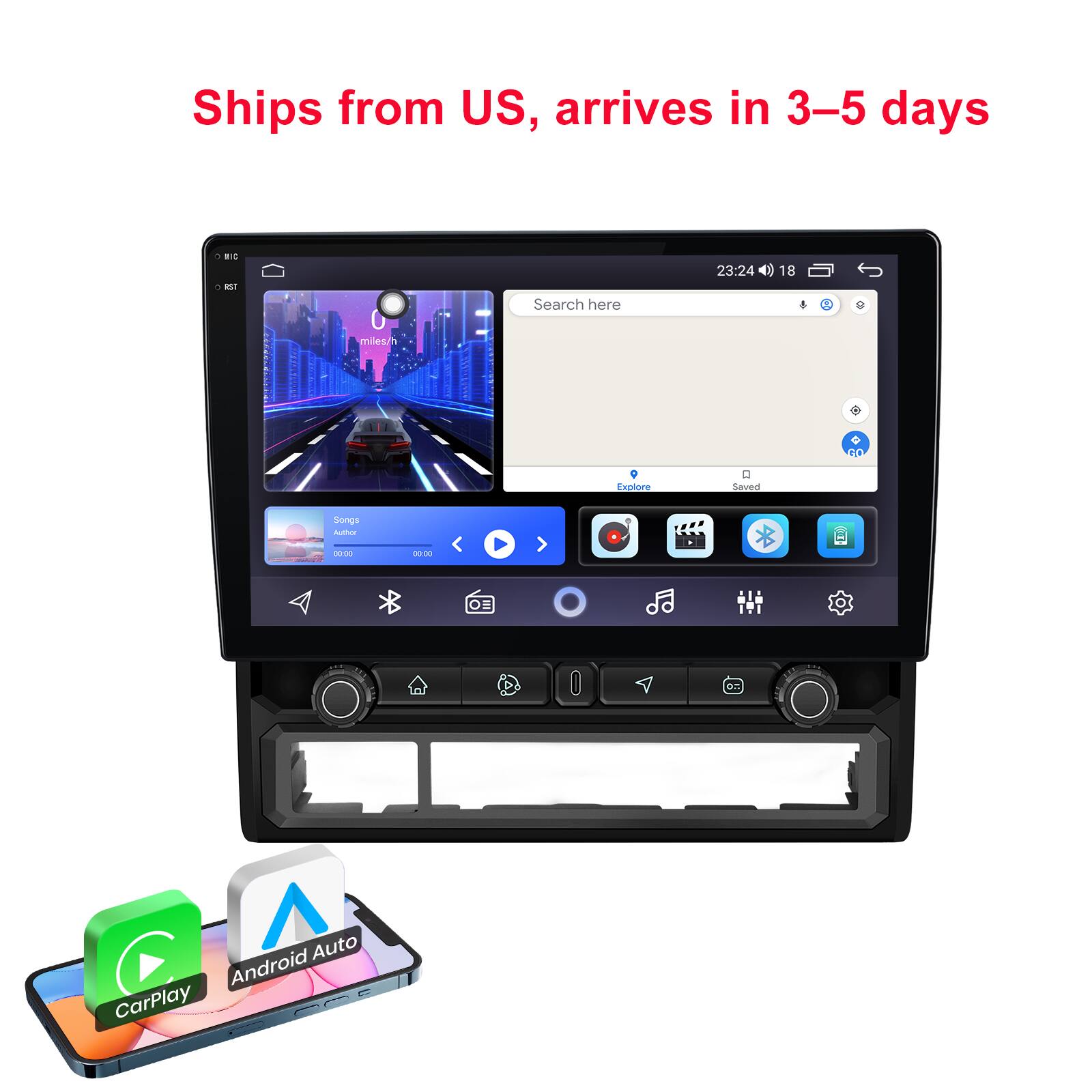 Ships from US, arrives in 3-5 days

RST

Search here

23:24

18

miles/h

Explore

A Saved

Songs

Author

00:00

00:00

0

Auto Android CarPlay