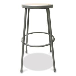 Alera - Industrial Metal Shop Stool, Backless, Supports Up to 300 lb, 30" Seat Height, Seat, Gray Base - Brown