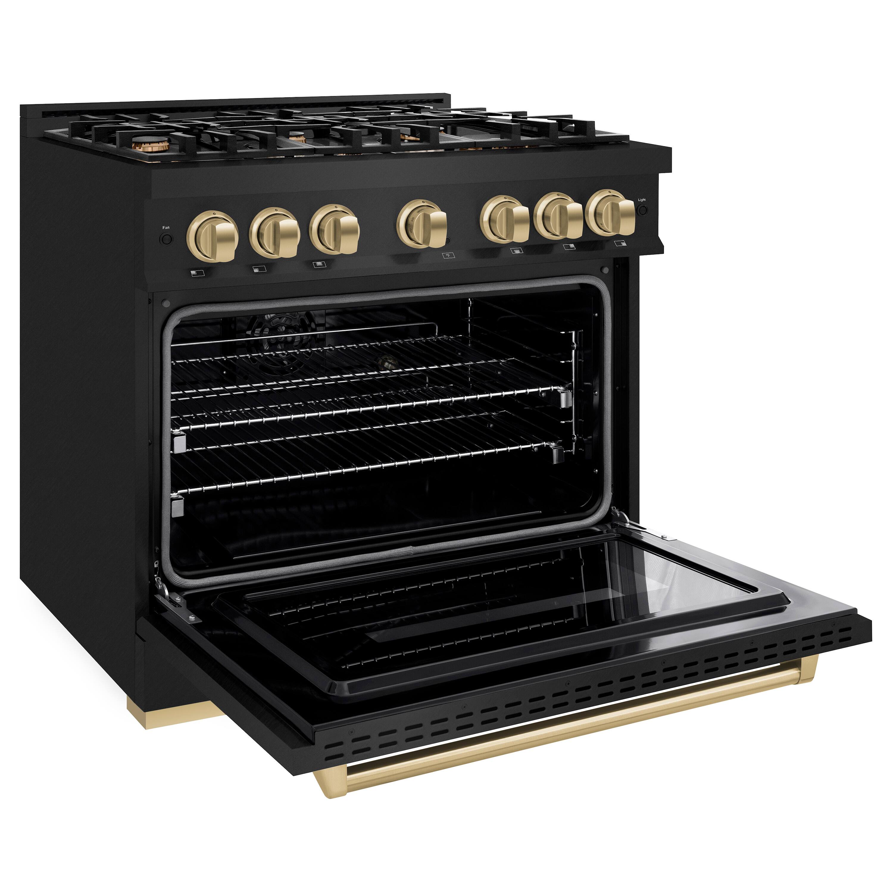 Alt View 1. ZLINE - ZLINE Autograph 36" Classic Dual Fuel Black Stainless Range w/ Bronze Accents (CDRBZ-36-CB) - Black Stainless Steel.