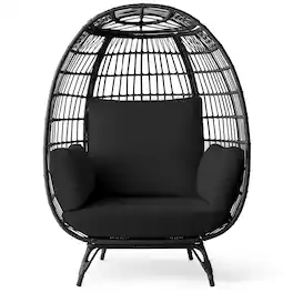 Best Choice Products - Wicker Egg Chair Oversized Indoor Outdoor Patio Lounger w/ Steel Frame - Black/Black