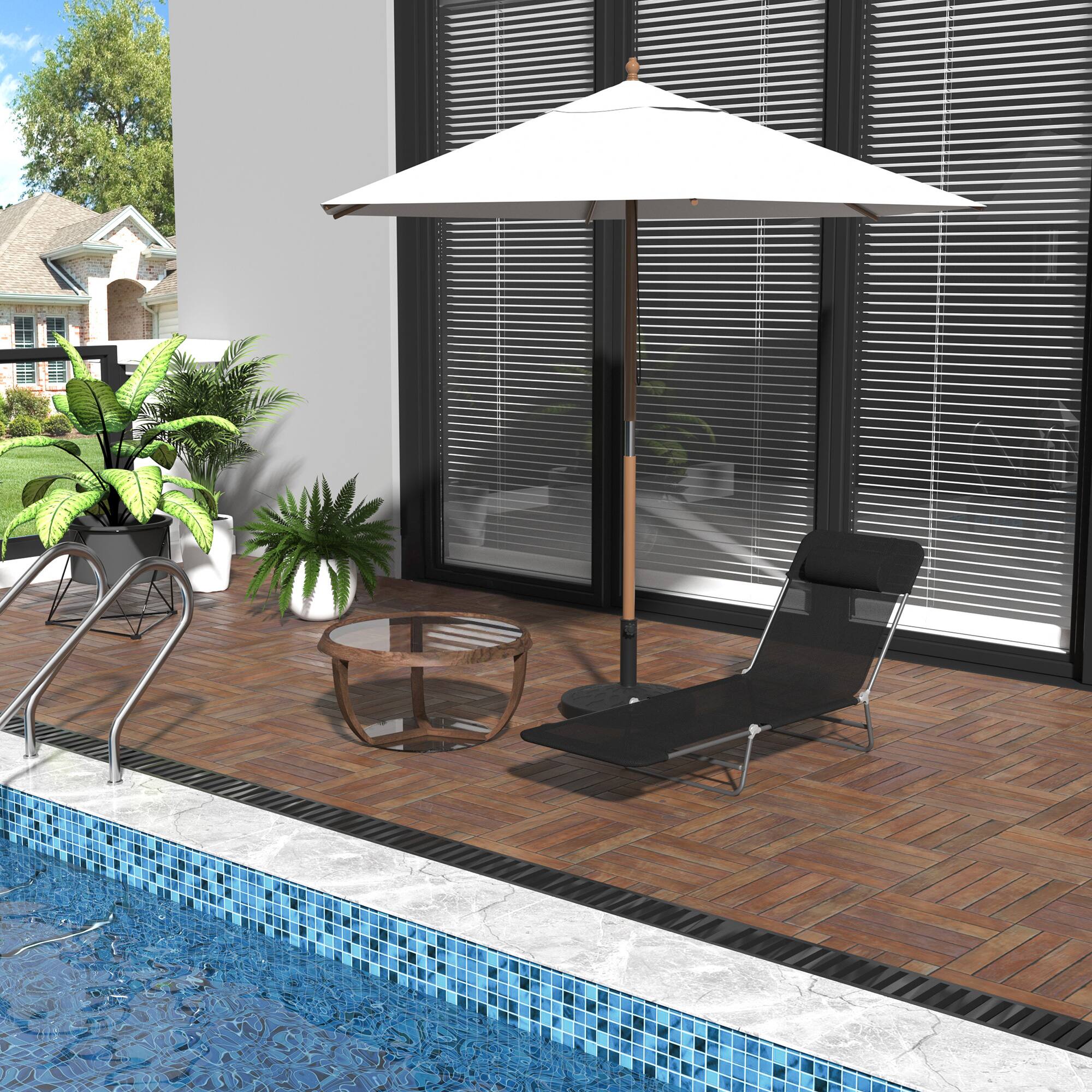Alt View 1. Outsunny - Folding Chaise Lounge Pool Chairs, Outdoor Sun Tanning Chairs with Pillow, Reclining Back - Black & Silver.
