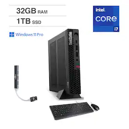 Lenovo - ThinkStation P3 Mini Desktop (Intel i7-14700, 32GB DDR5, 1TB PCIe SSD, NVIDIA T400, Win 11 Pro) w/USB Hub - Black