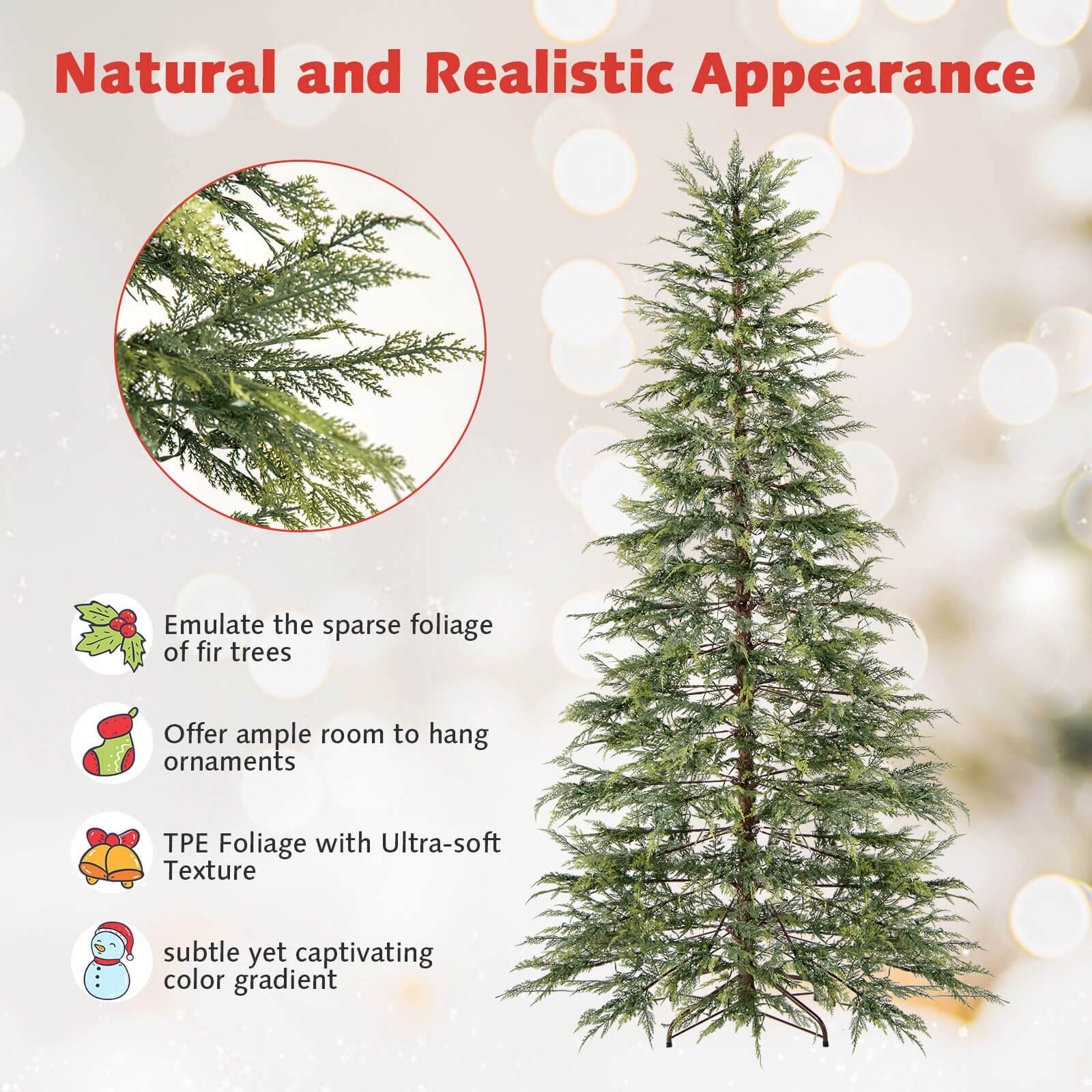 Natural and Realistic Appearance

- Emulate the sparse foliage of fir trees
- Offer ample room to hang ornaments
- TPE Foliage with Ultra-soft Texture
- Subtle yet captivating color gradient