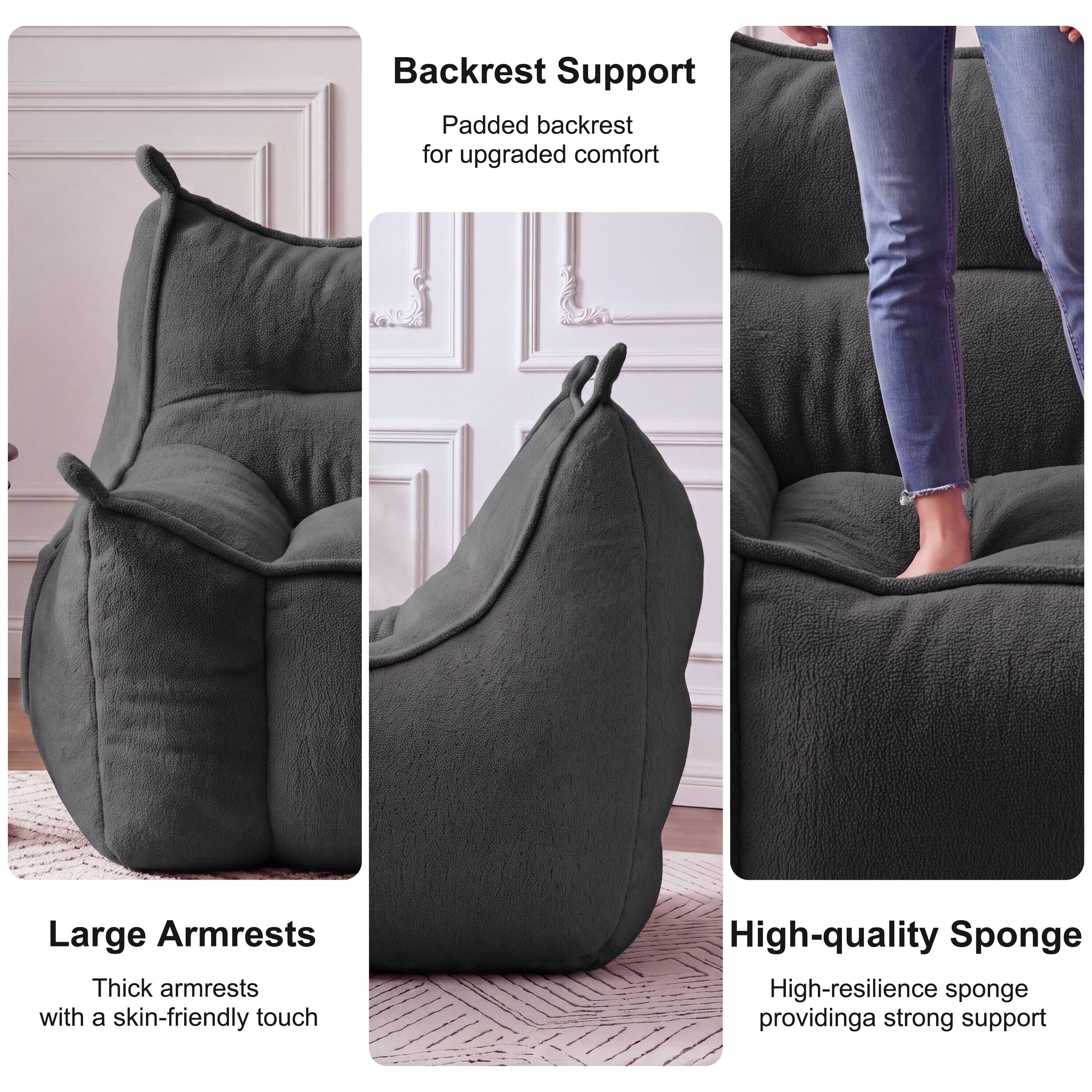 Backrest Support  
Padded backrest for upgraded comfort

Large Armrests  
Thick armrests with a skin-friendly touch

High-quality Sponge  
High-resilience sponge providing a strong support