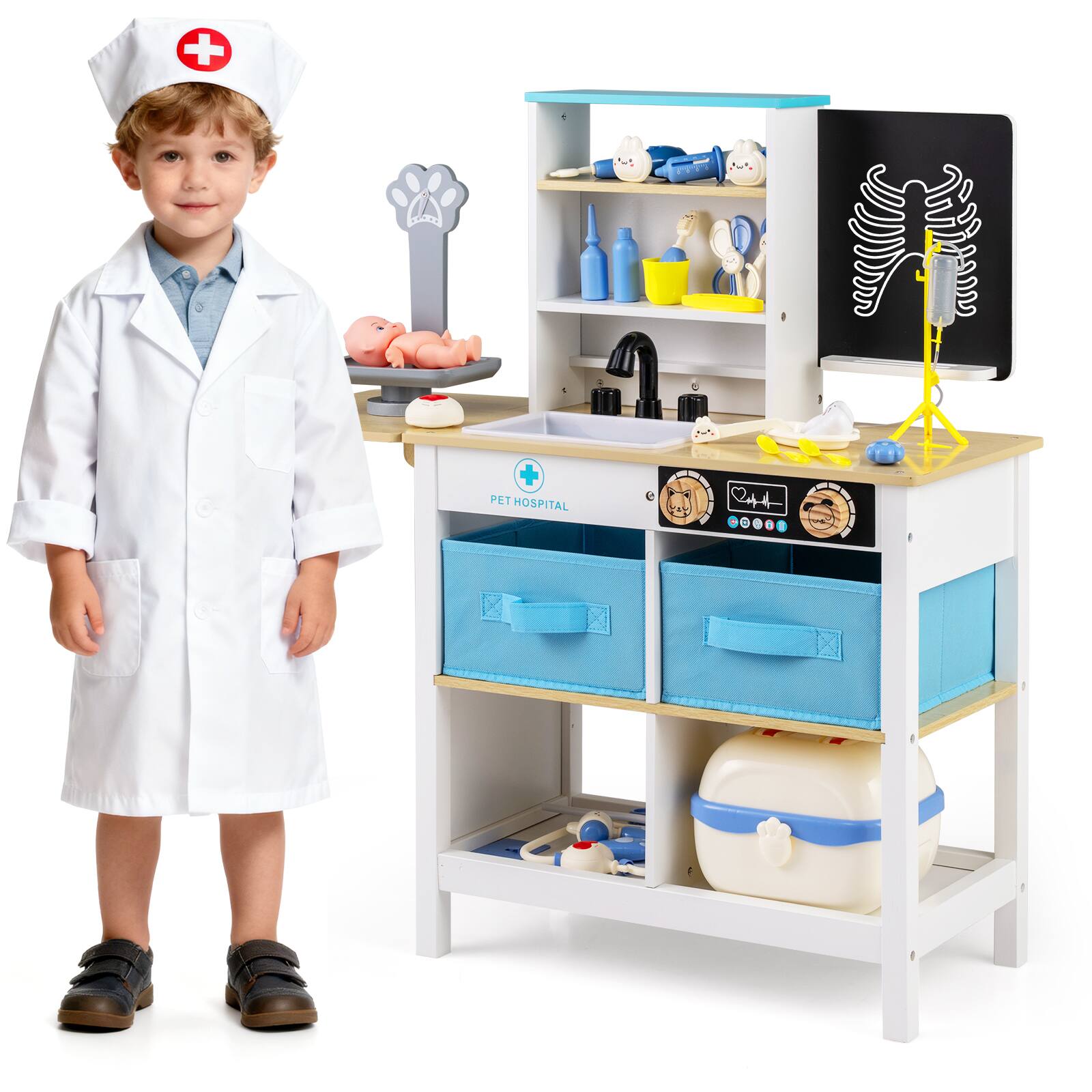 Gymax - Play Doctor's Office w/Blackboard Pet Scale Faucet Folding Tabletop Drawers - White price history on PriceWatchPro