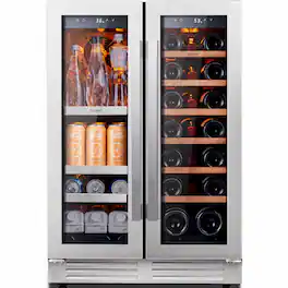 Ca'Lefort - 24 Inch Wine and Beverage Refrigerator, 3 Color LED, Dual Zone Wine Fridge,20 Bottles &60 Cans,Built-in Beverage Cooler - Stainless Steel