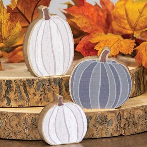 Angle. BreeBe - 3/Set White & Gray Chunky Pumpkin Sitters - Multi.