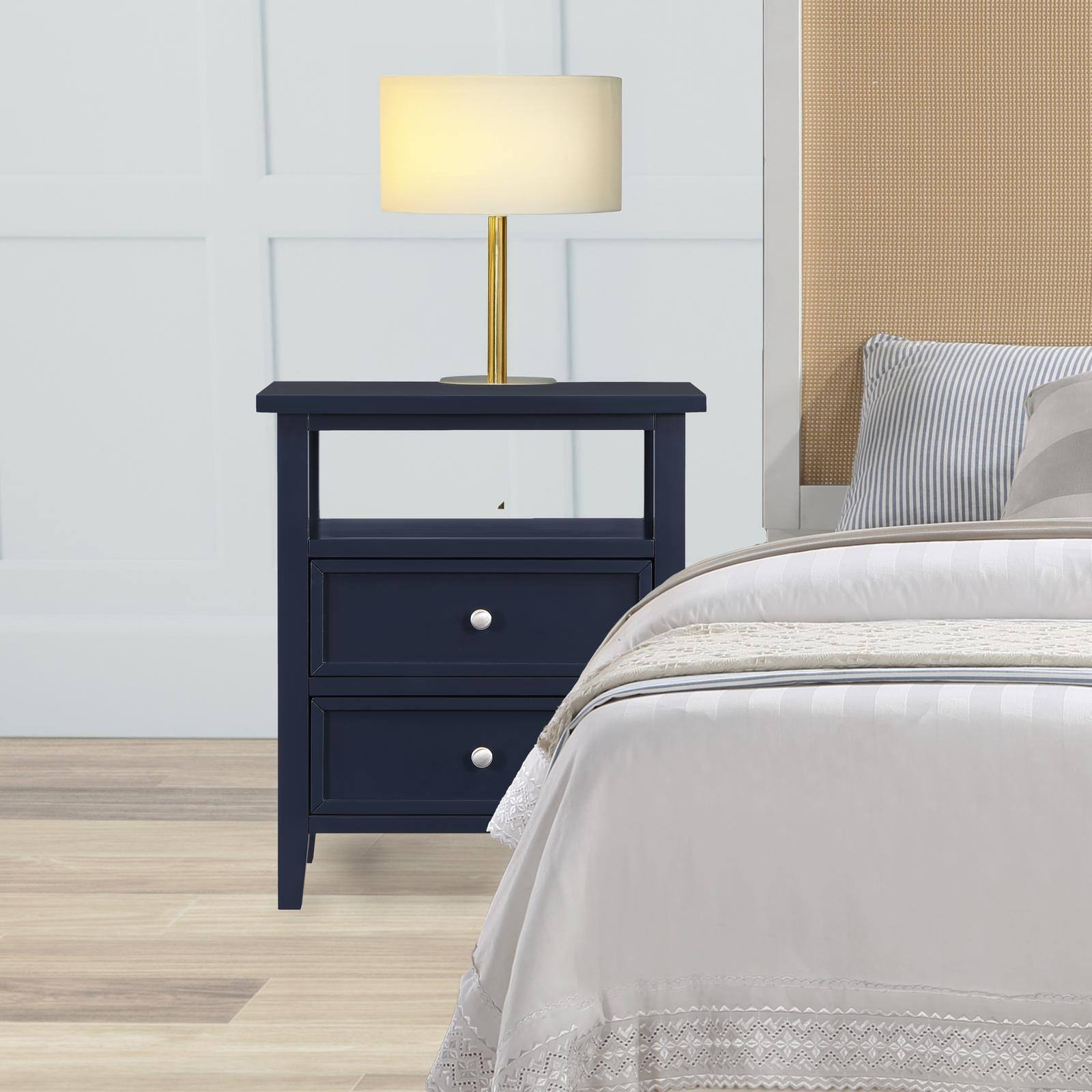 Angle. Spaco - Spaco 2 Drawer Nightstand, Midnight, Storage Cabinet for Bedroom - Dark Blue.
