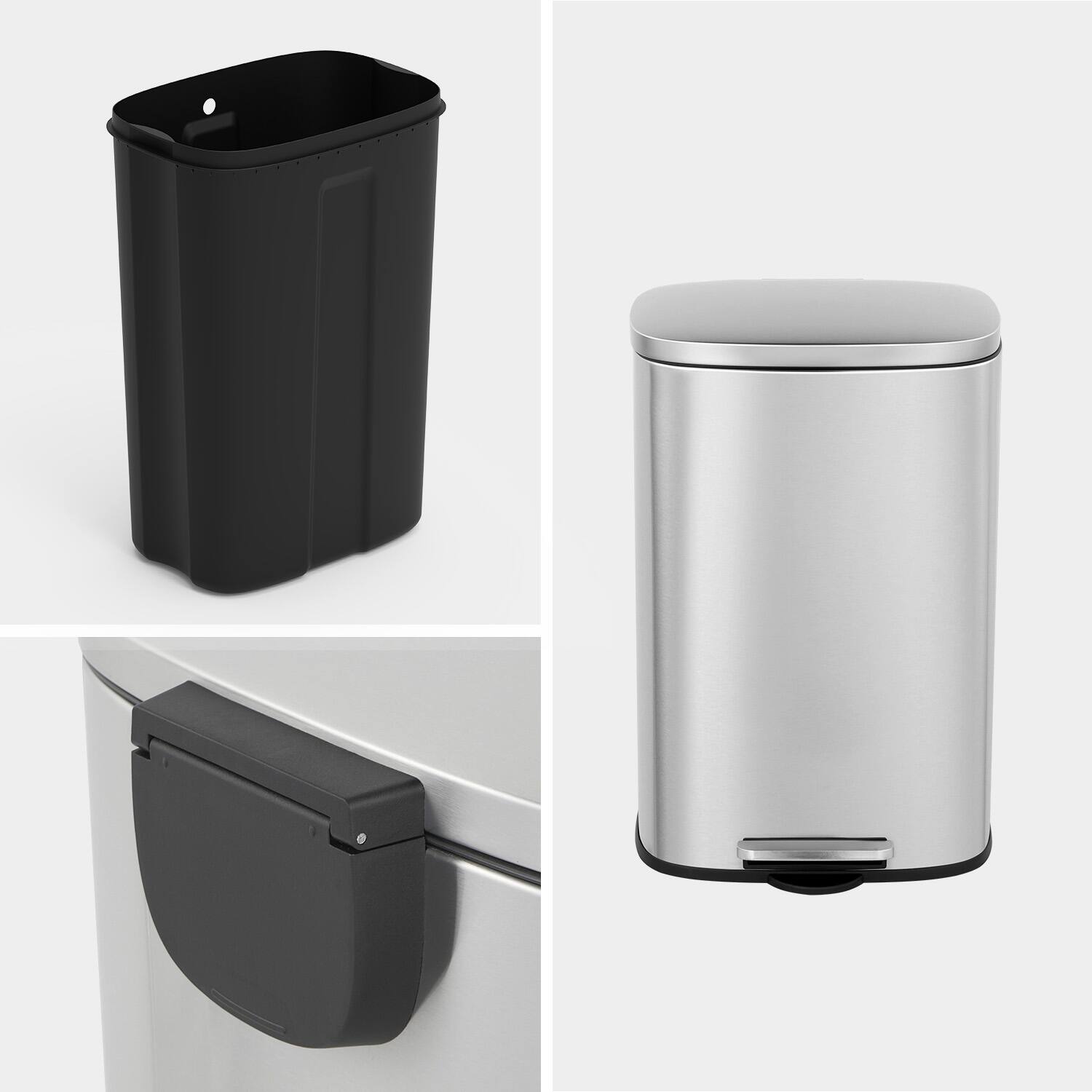Alt View 2. Innovaze - 13 +2.1 Gal./50+8 Liter Oval Shape Stainless Steel Step-on Trash Can for Kitchen and Bathroom - Silver.