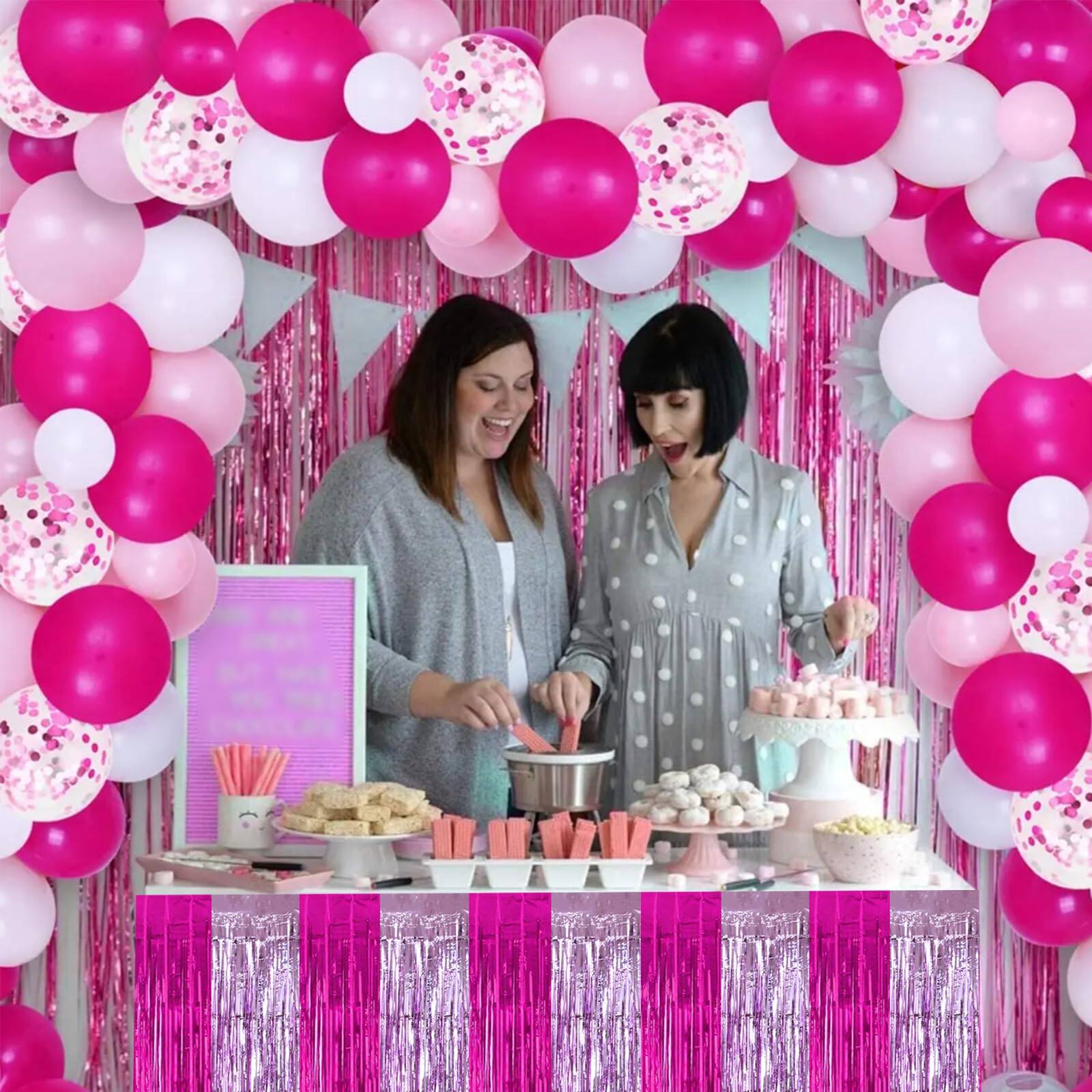 Alt View 6. Dapper Styles - Hot Table Skirts Party Decorations Metallic Tinsel Foil Fringe Rectangle Round For Birthday Holiday Valenti... - Red Gold Black.