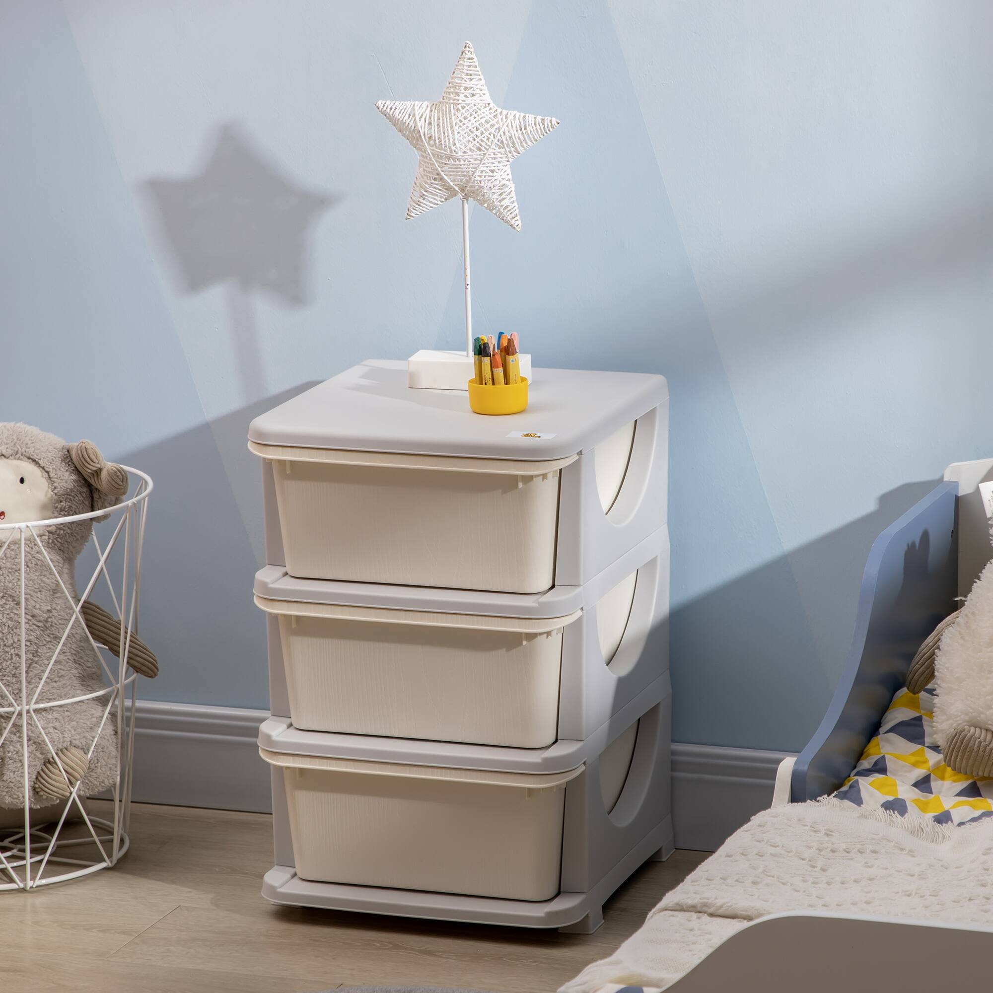 Alt View 1. Qaba - Drawers Kids Storage Unit, 3 Tier Stackable Toy Organizers and Storage Chest - Cream White.