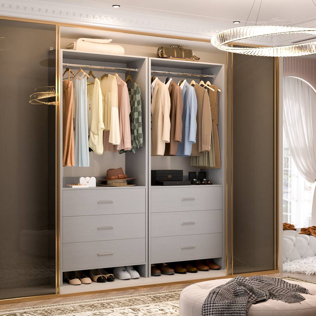 Alt View 3. Aheaplus - 4FT Closet Organizer with Hanging Rods and Drawers, Clothes Rack for Small Space, Set of 2 - Gray.