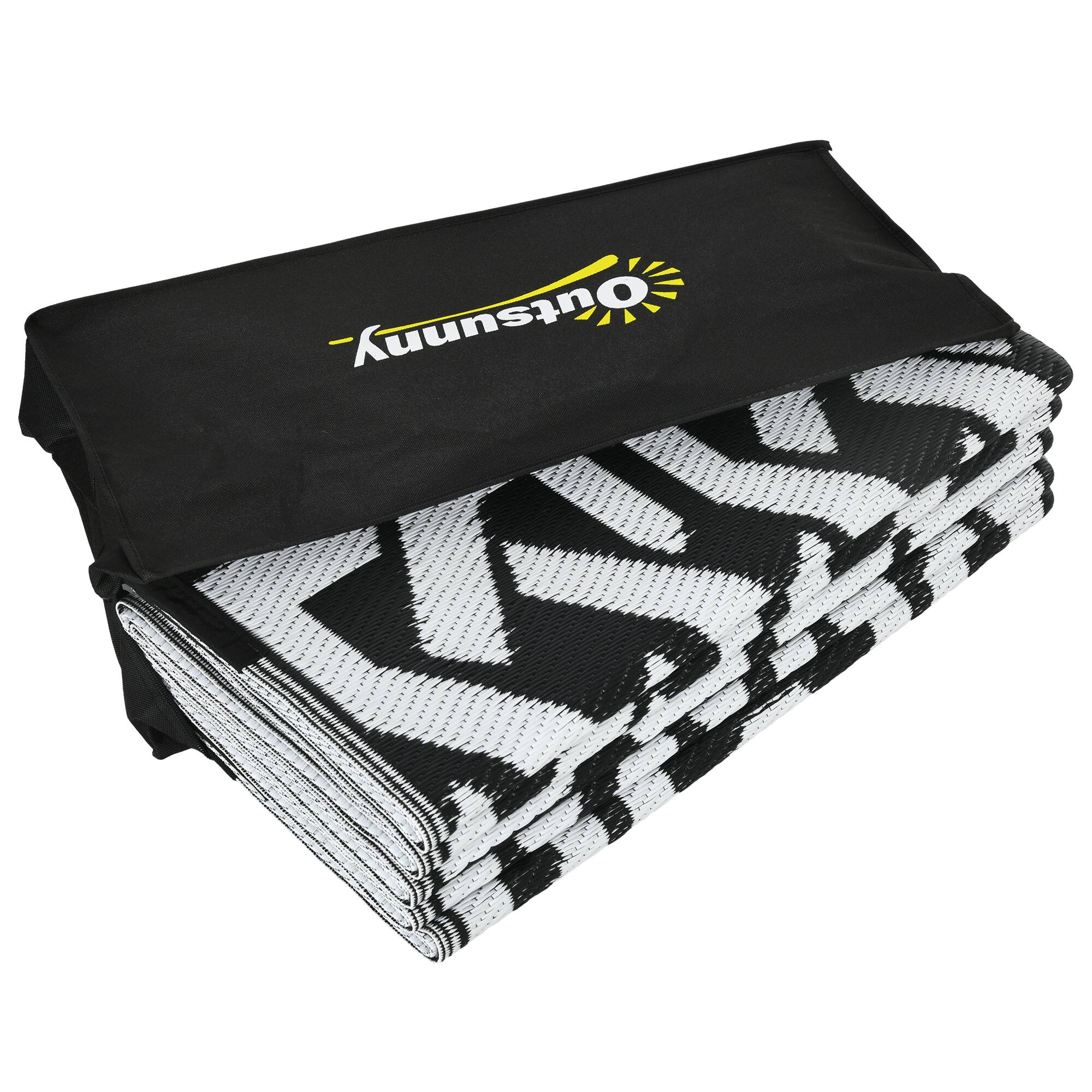 Alt View 8. Outsunny - Outdoor Rug for Patio, 8' x 10' Waterproof Large Mat, Reversible Plastic Straw Rug for Décor - Black and White Chain.